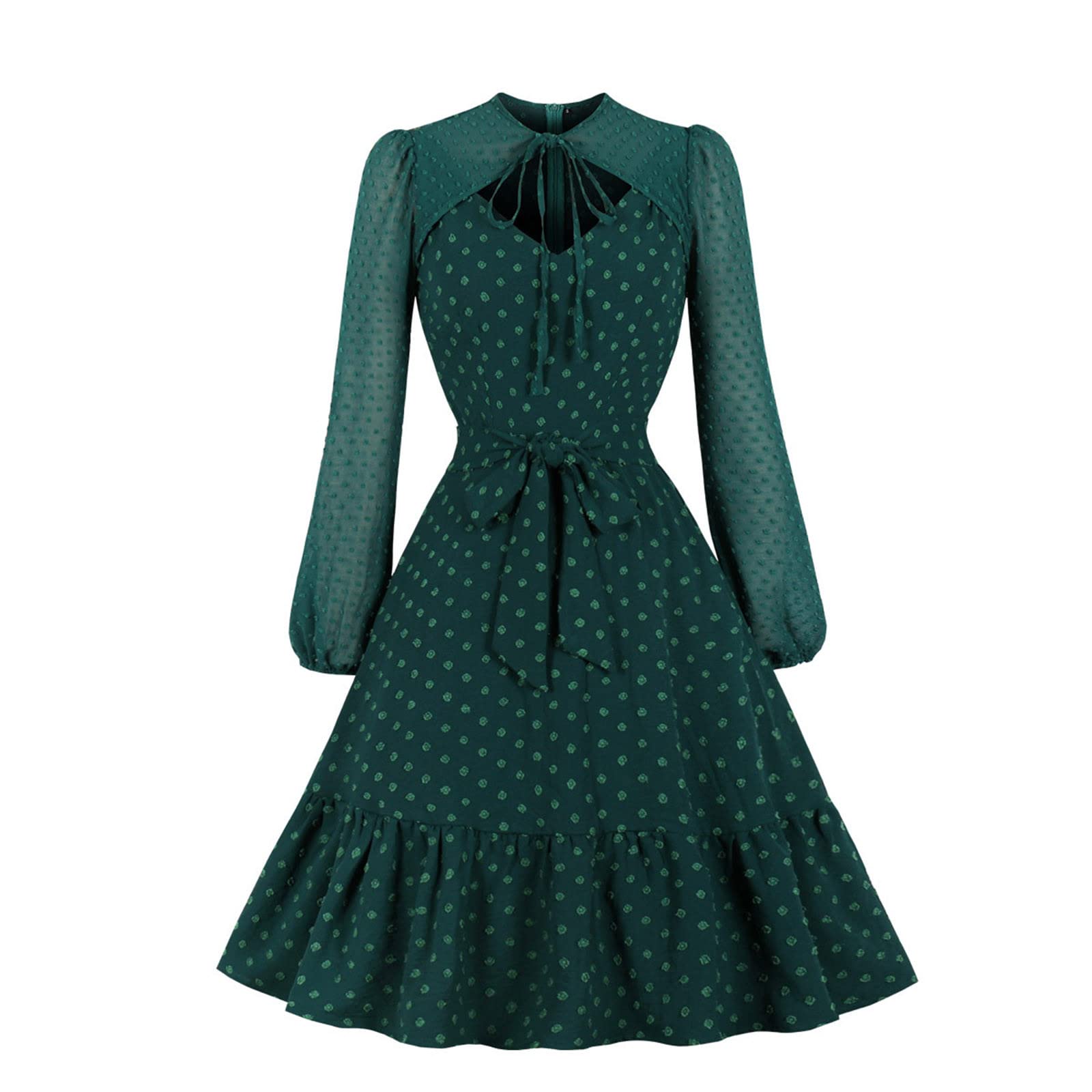 Elegant Women's Keyhole Mesh Bell Sleeve Cocktail Dress for Wedding Guest - Knee Length Formal Swing Dress for Parties, Evening Events & Special Occasions
