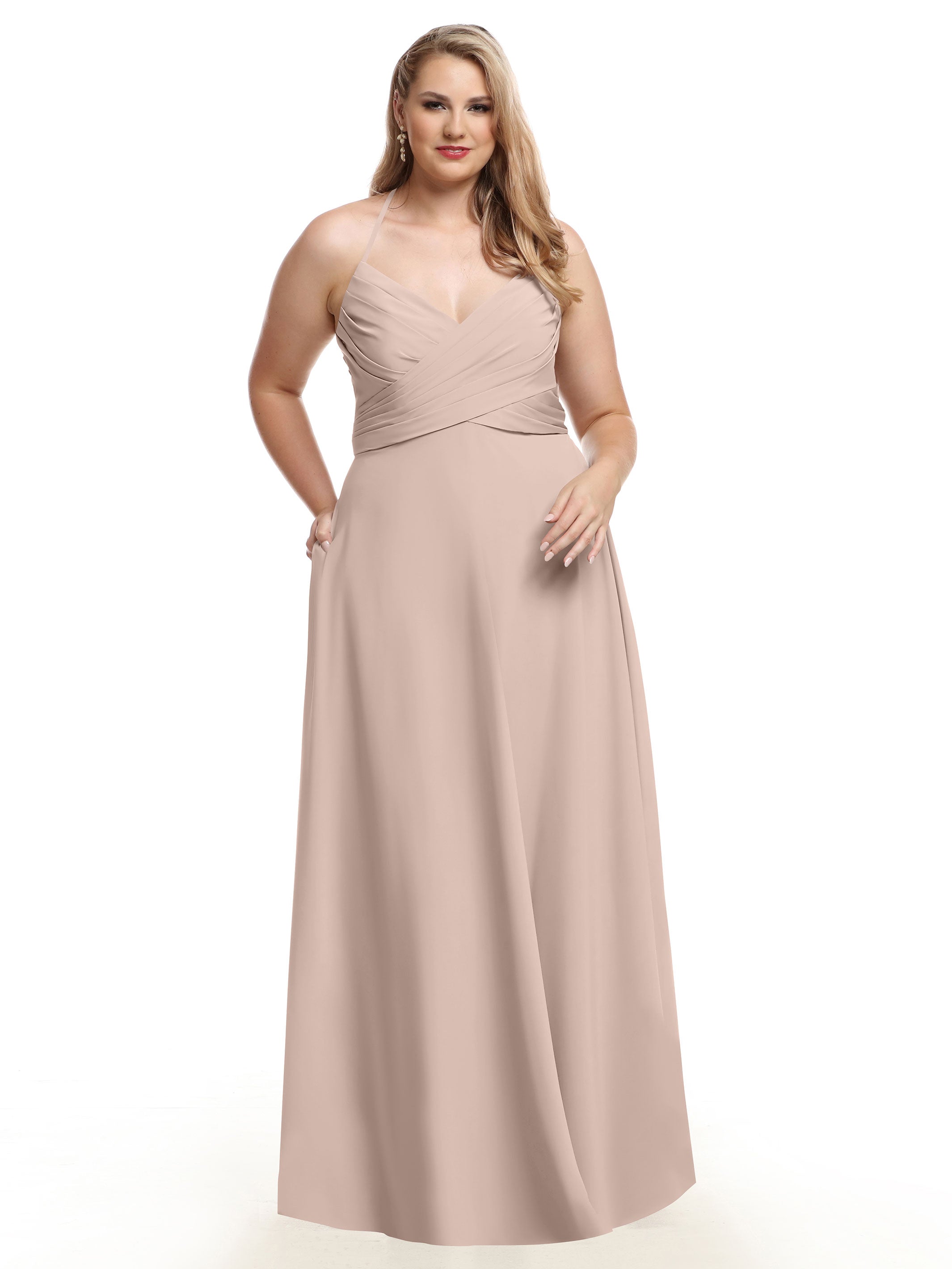 Elegant V-Neck Pleated Stretch Chiffon A-Line Bridesmaid Dress 80101 - Perfect for Weddings, Formal Events & Special Occasions