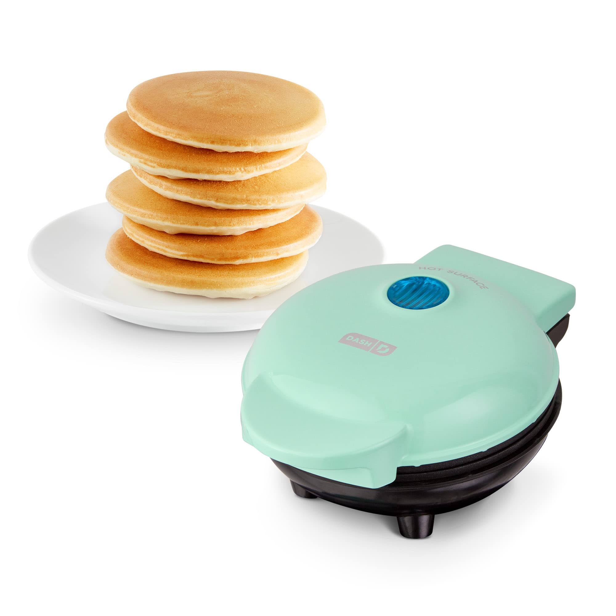 DASH Mini Maker Electric Round Griddle - 4 Inch Non-Stick Pancake Maker for Pancakes, Cookies, Eggs | Perfect for Breakfast, Lunch & Snacks | Includes Recipe Book & Indicator Light (Aqua) | Great for Home, Office, Dorms & RV Cooking
