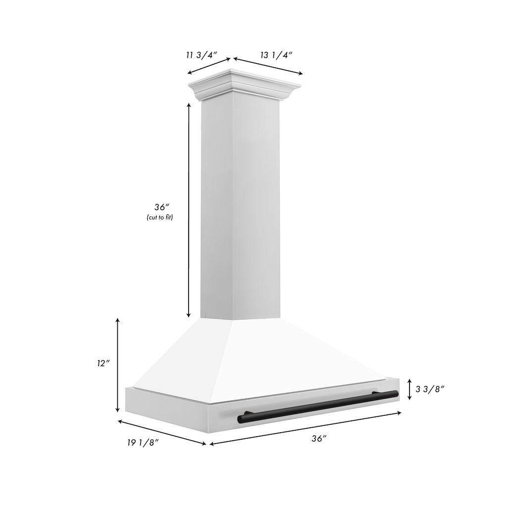 ZLINE KB4STZ WM MB Autograph Edition Convertible Stainless Steel Range Hood - White Matte Shell with Matte Black Accents | Professional Kitchen Ventilation for Modern Homes