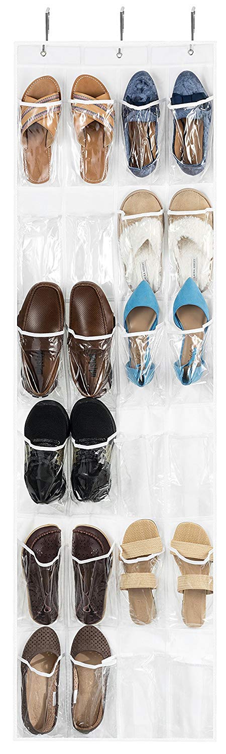 ZOBER Over the Door Shoe Organizer with 24 Mesh Pockets - Space Saving Hanging Storage for Shoes, Towels, Toys & Pantry Items - Perfect for Closet, Bedroom and Bathroom Organization
