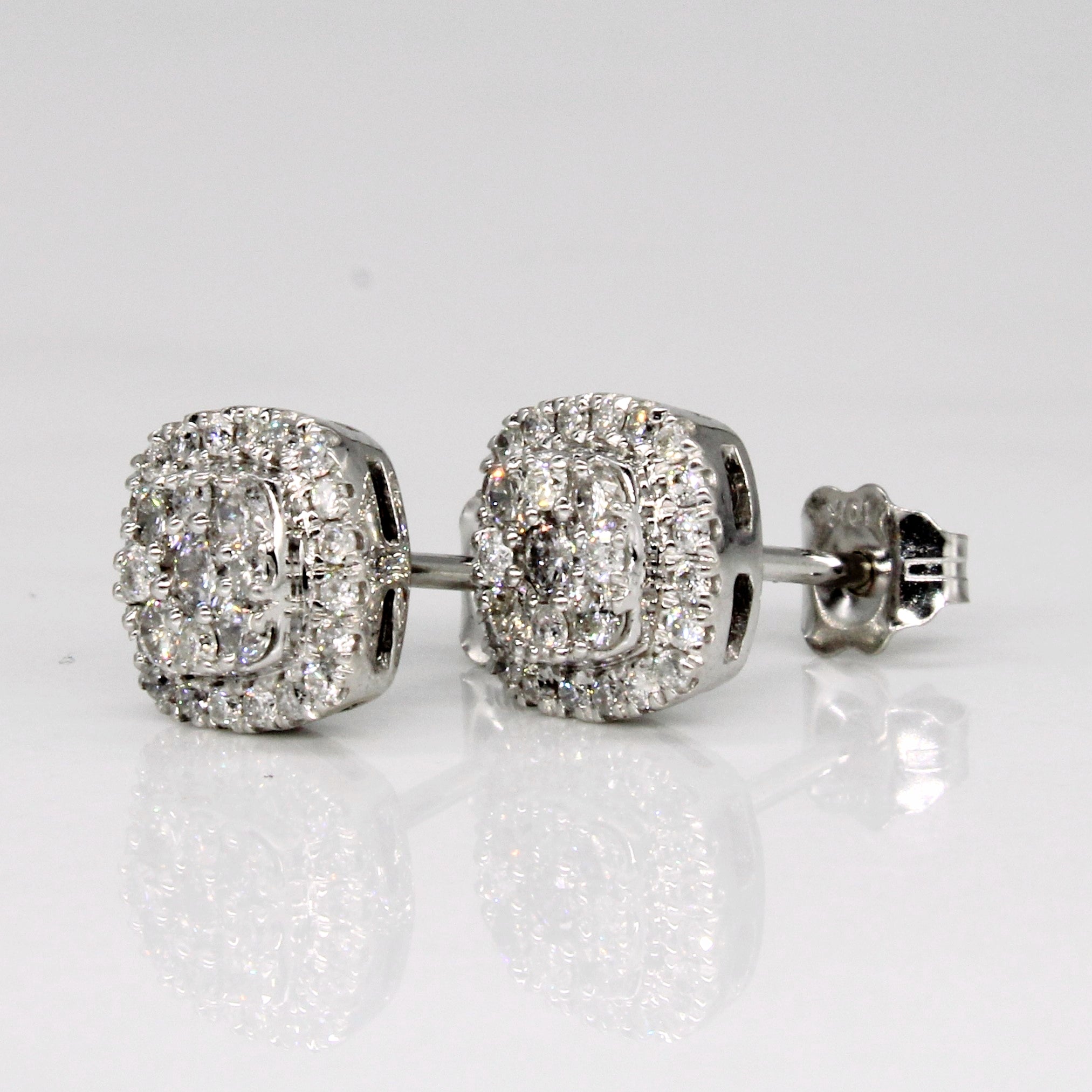 10K White Gold Cluster Diamond Stud Earrings - 0.44ctw Round Cut Diamond Earrings for Women | Perfect for Weddings, Anniversaries & Special Occasions