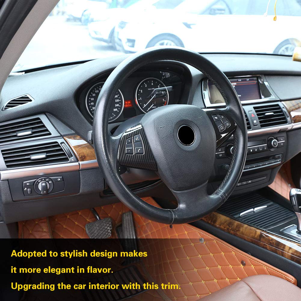 Premium Carbon Fiber Steering Wheel Button Frame Cover Trim - 2PCS Set for BMW X5 E70 (2008-2013) - Enhance Interior Style & Protect Buttons - Perfect for Car Enthusiasts & Luxury Vehicle Upgrades