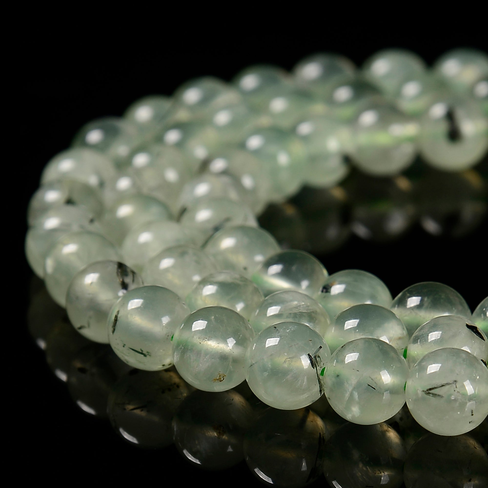Prehnite Smooth Round Beads - 6mm, 8mm, 10mm, 12mm, 14mm, 15.5mm Strand - Natural Gemstone Beads for Jewelry Making, DIY Crafts, and Healing Crystal Bracelets