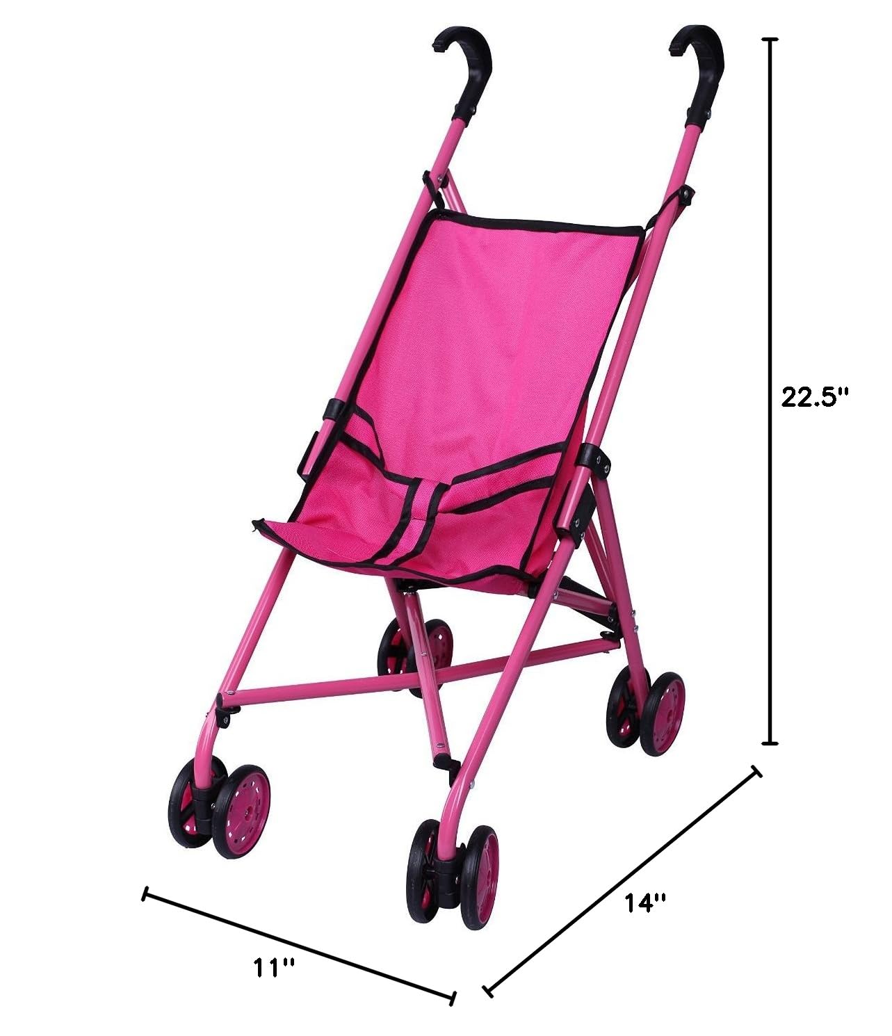 Hot Pink & Black Doll Stroller with Swivel Wheels - Lightweight Baby Stroller for Toddlers, Perfect for Indoor Play, Outdoor Walks & Role-Playing Games