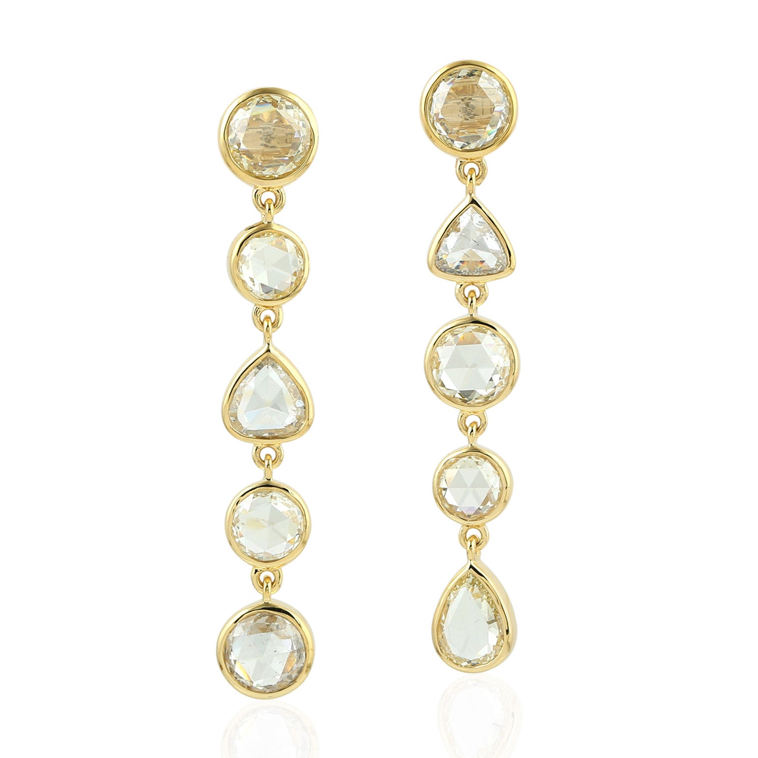 18K Yellow Gold Bezel Set Rose Cut Diamond Dangle Earrings for Women - Luxury Designer Jewelry Gift for Anniversary, Wedding & Special Occasions