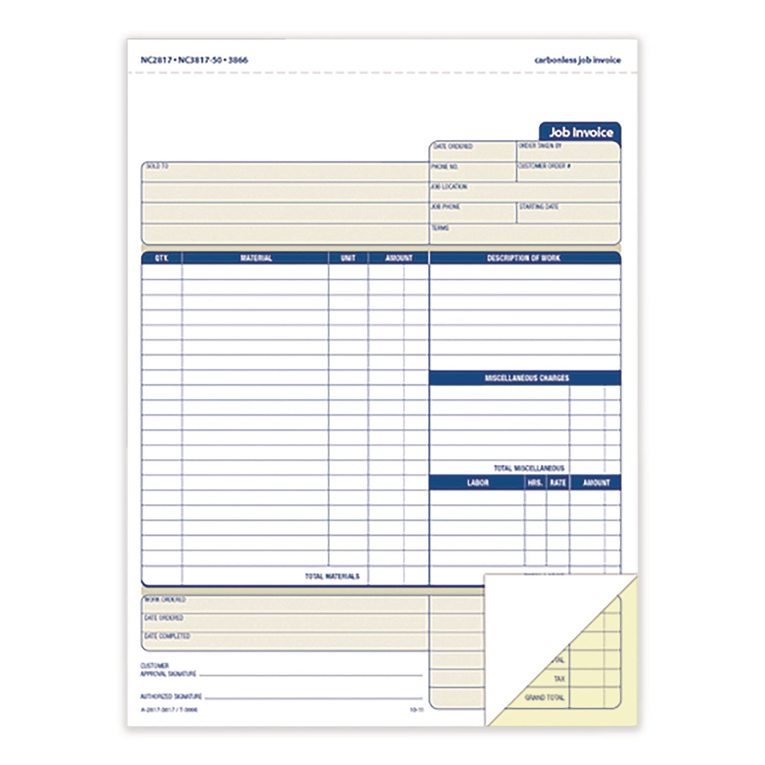 Adams® Carbonless Two-Part Multipart Job Invoice Forms, 8.5