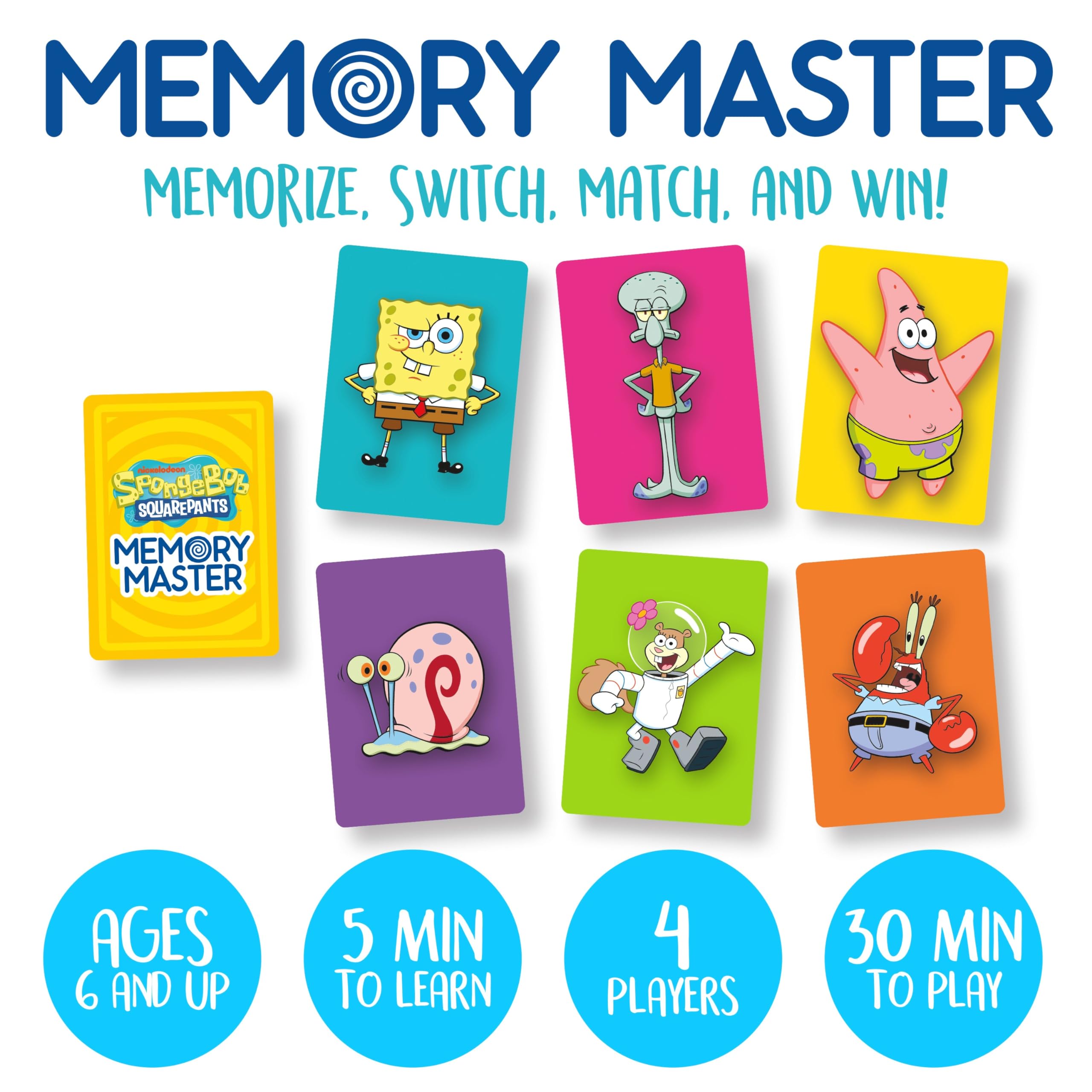 SpongeBob SquarePants Memory Master Card Game - Fun Family Matching Game for Kids & Adults - Perfect for Birthday Parties, Travel, and Indoor Family Game Nights