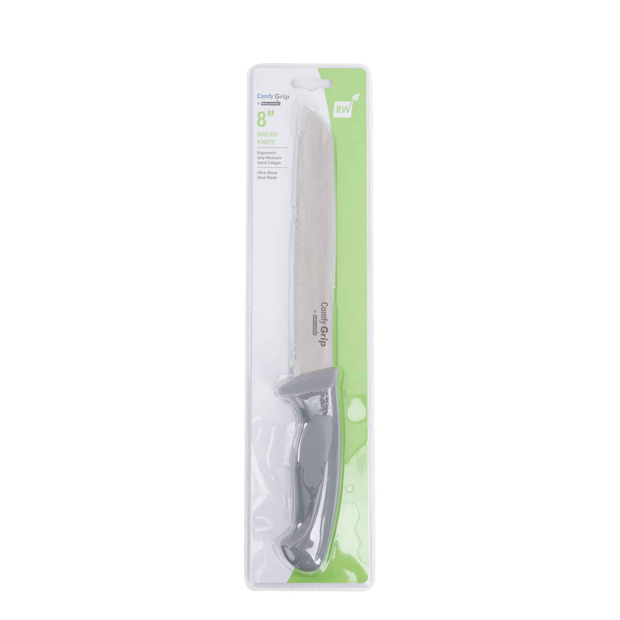 Restaurantware Comfy Grip 8 Inch Bread Knife - Sharp Serrated Stainless Steel Blade with Ergonomic Non-Slip Handle for Slicing Bread, Cake & Pastries | Dishwasher Safe | Perfect for Bakeries, Restaurants & Home Kitchens