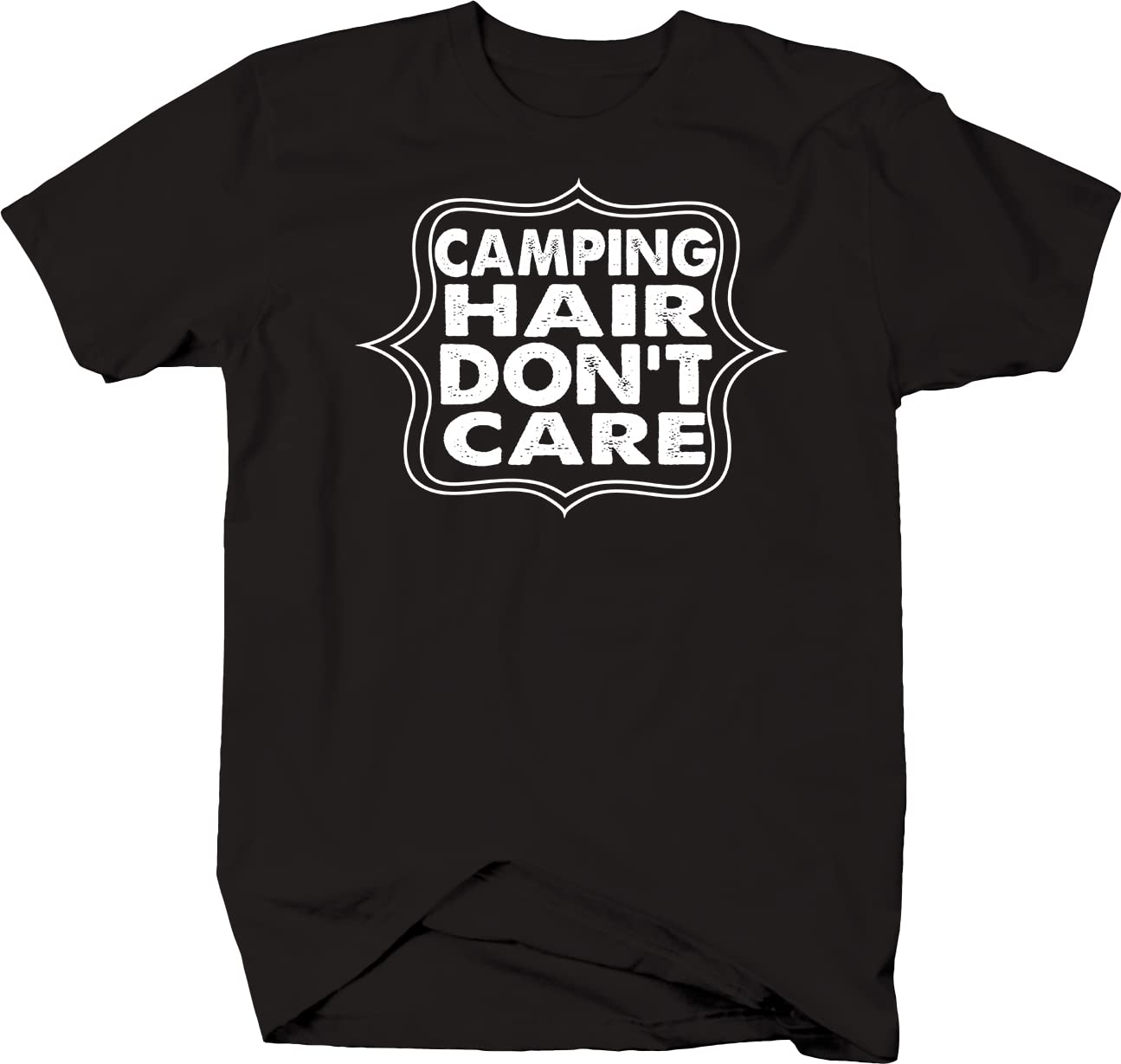 Camping Hair Don't Care T-Shirt - Softstyle Nature Outdoors Tee for Women & Men - Perfect for Hiking, Backpacking & Outdoor Adventures - Black