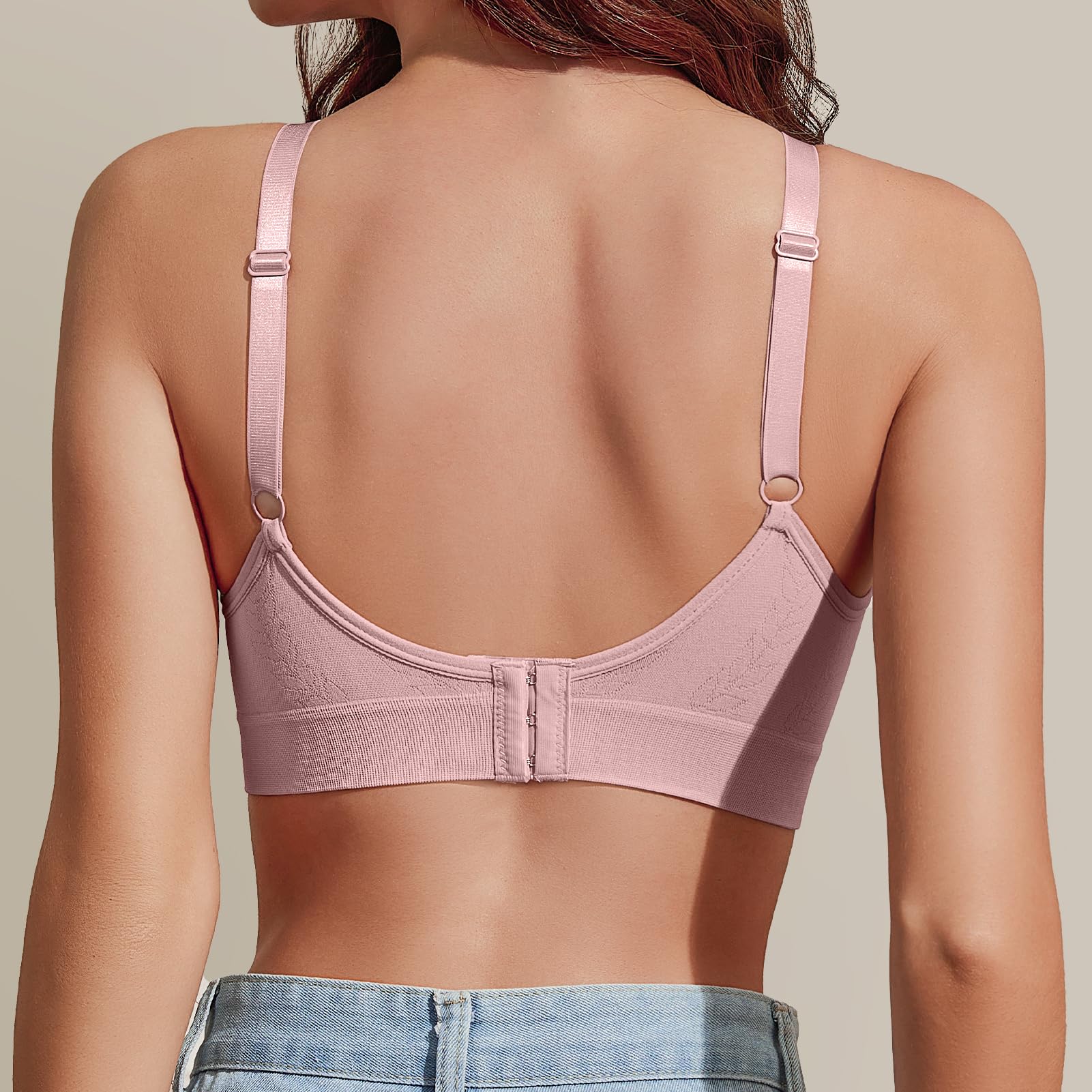 Eleplus 3 Pack Women's Seamless Wireless Deep V Bralette - Lightly Lined Comfort Bras in Multicolor for Everyday Wear & Yoga