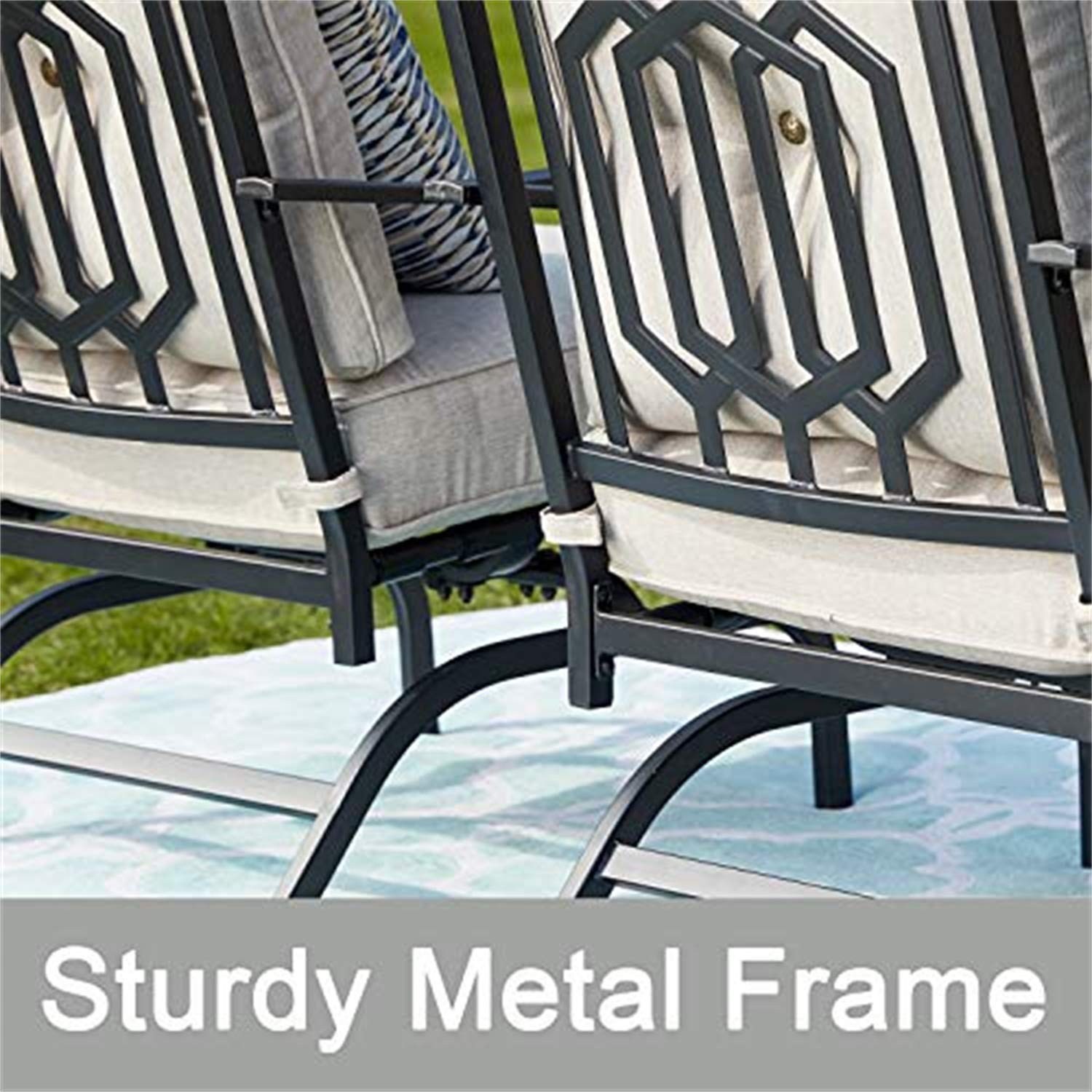 PatioFestival 4-Piece Outdoor Metal Conversation Set with All-Weather Cushions - Loveseat, 2 Rocking Chairs & Coffee Table - Perfect for Poolside, Lawn, Garden, Backyard & Patio Relaxation