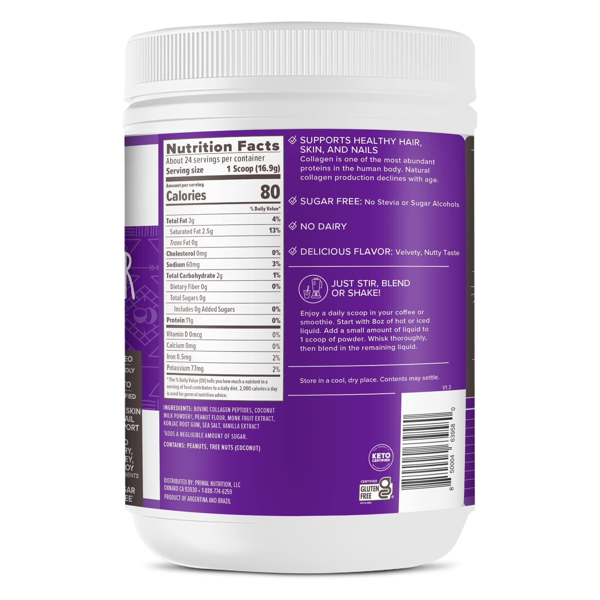 Primal Kitchen Peanut Butter Flavor Collagen Fuel® Drink Mix with Collagen Peptides - Dairy Free, Keto Friendly, Paleo Protein Powder (14.3 oz) for Smoothies, Coffee & Post-Workout Recovery