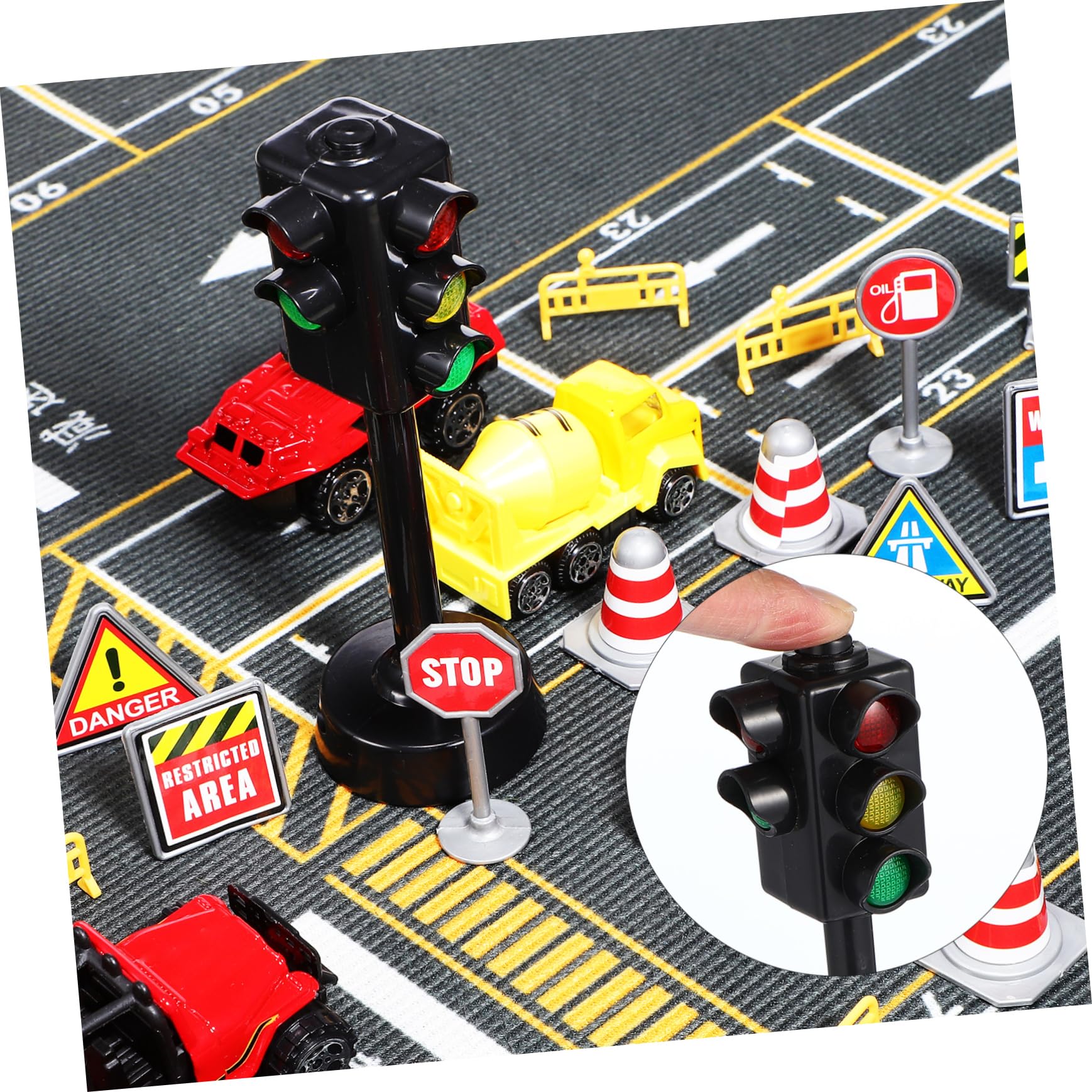 Kids Mini Traffic Toys Set - Mini Road Cones, Road Signs, Traffic Signal Light, Street Sign with Sound & Light, Plastic Educational Toys for Indoor & Outdoor Play