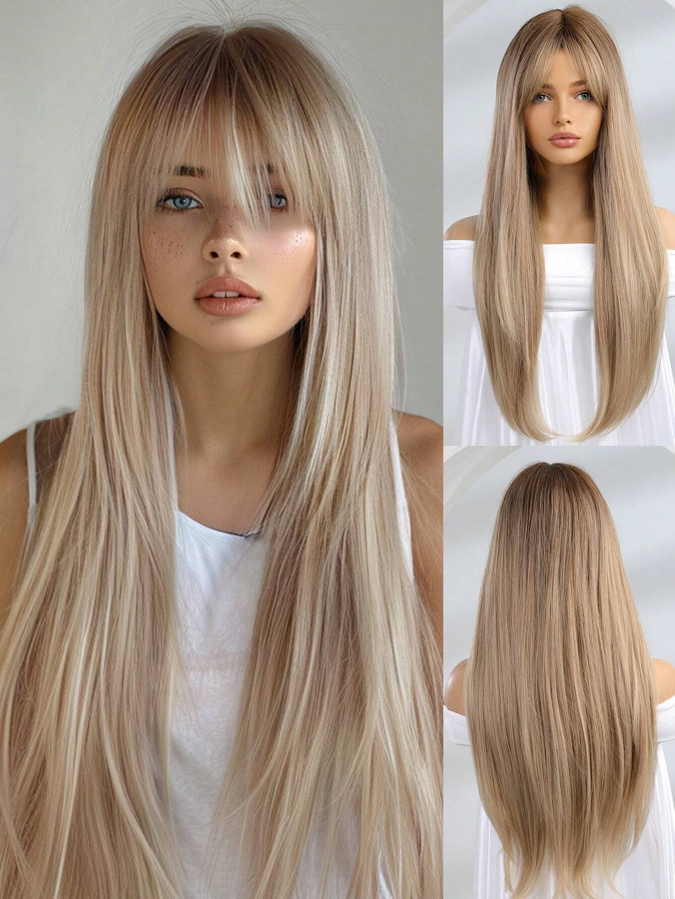Straight Synthetic Hair Wig with Bangs - Natural Look & Comfortable Wear for Cosplay, Halloween, and Daily Fashion