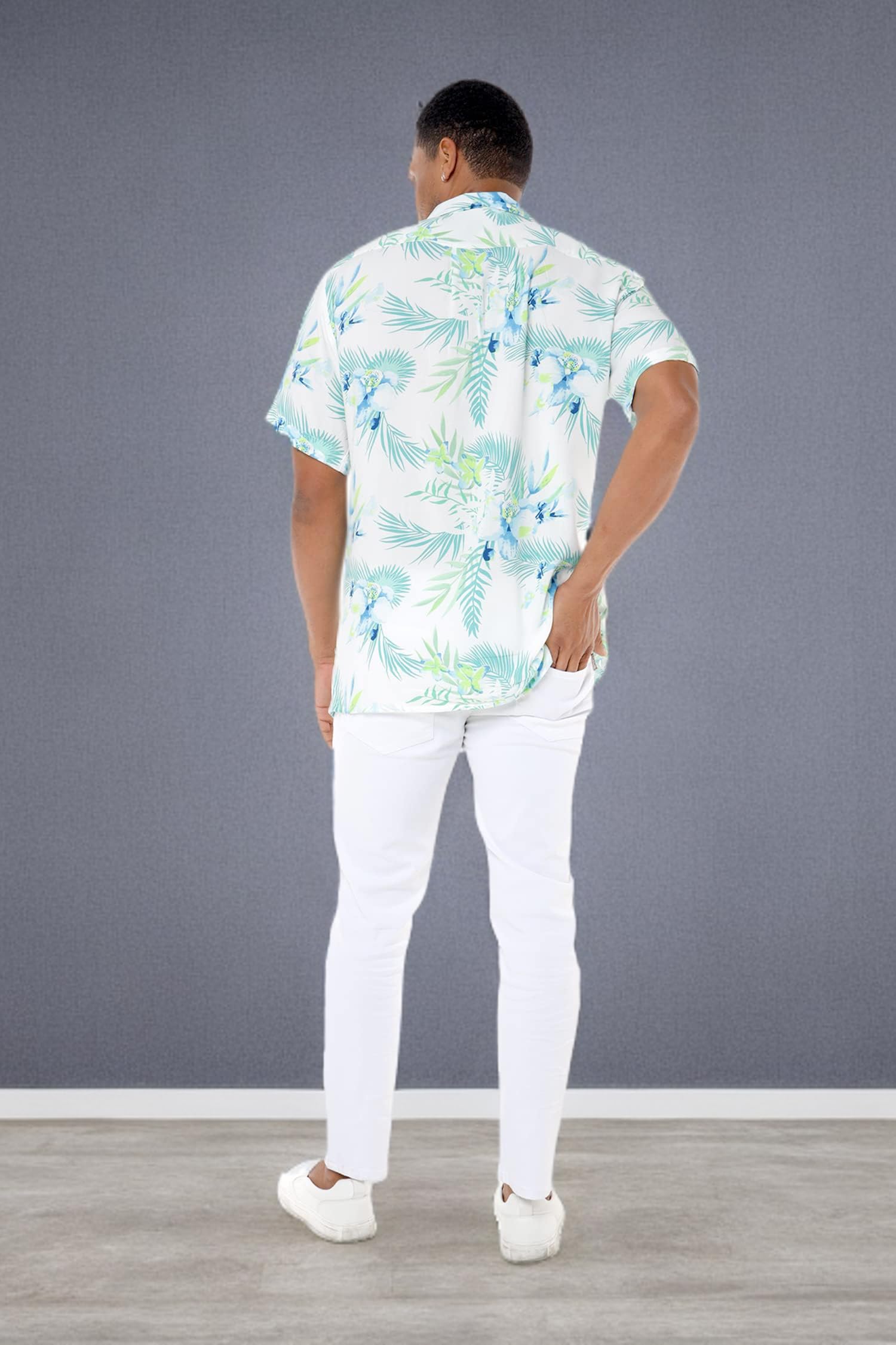 Hawaiian Couple Matching Luau Shirts & Ruffle Wrap Dresses - Orchid Breeze White Outfit for Beach Party, Vacation, and Summer Date Night