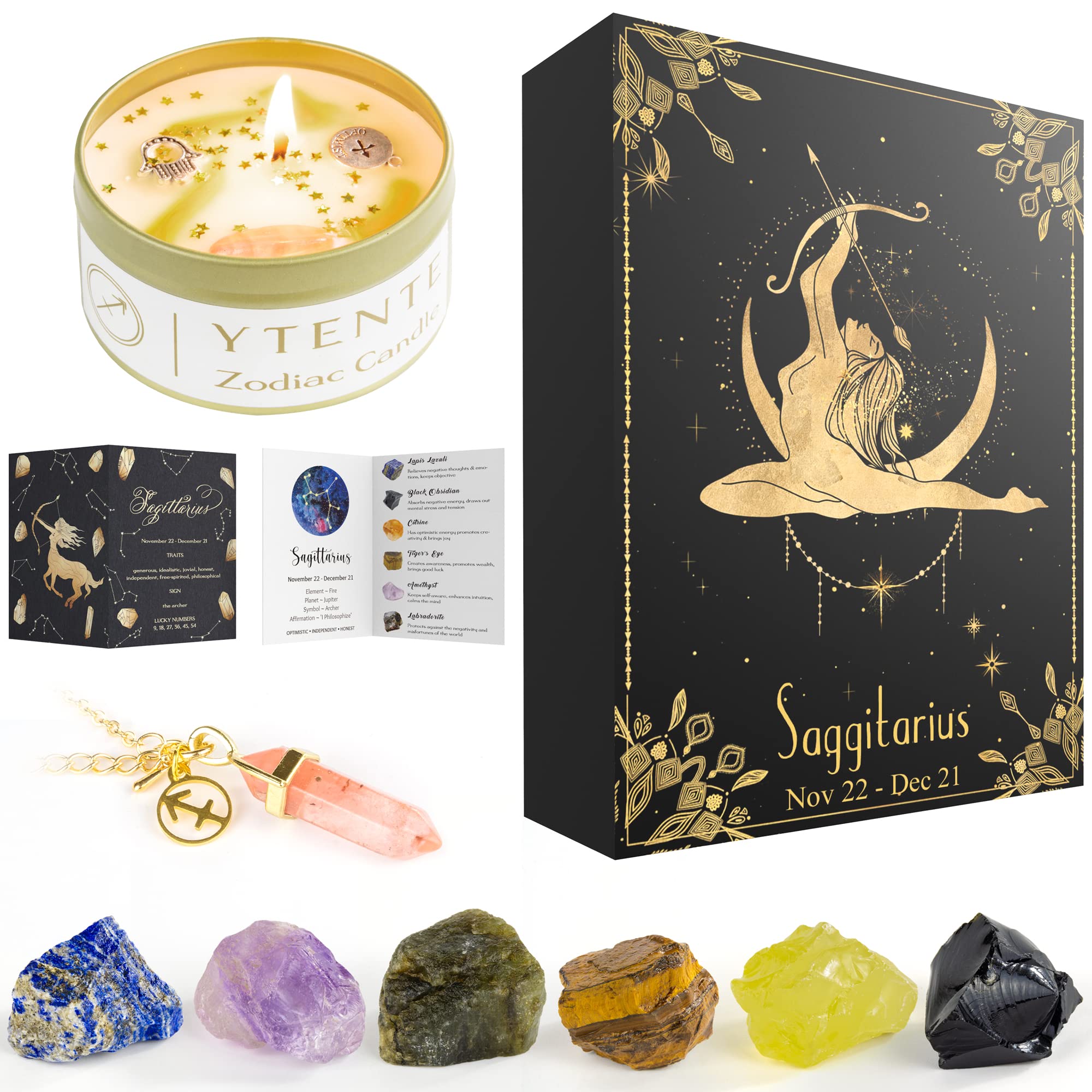 Crystals Healing Stone Gift Set with Zodiac Sign Scented Soy Wax Candles & Horoscope Crystal Necklace - Perfect Birthday, Valentine, Sister, Daughter Gift for Women