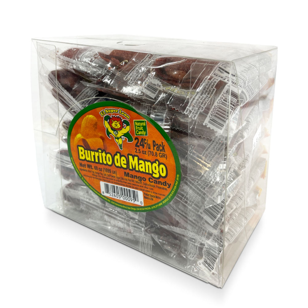 El Leon Burrito Mango - 24 Count Box | Premium Dried Mango Snacks for Kids & Adults | Perfect for Lunchboxes, Hiking & Healthy On-the-Go Snacking