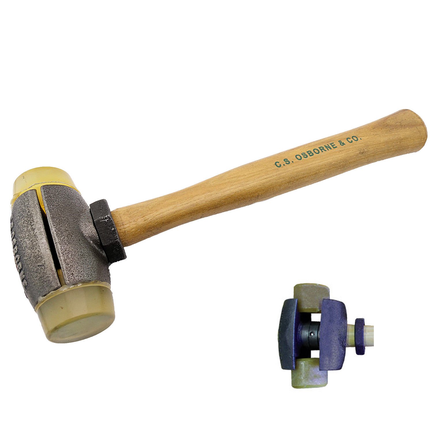 C.S. Osborne Urethane Split Head Hammer #395-2U, Size 2 - Durable USA-Made Rubber Mallet for Woodworking, Leather Craft & Metal Forming - Perfect for Cabinet Making, Upholstery & Automotive Repair