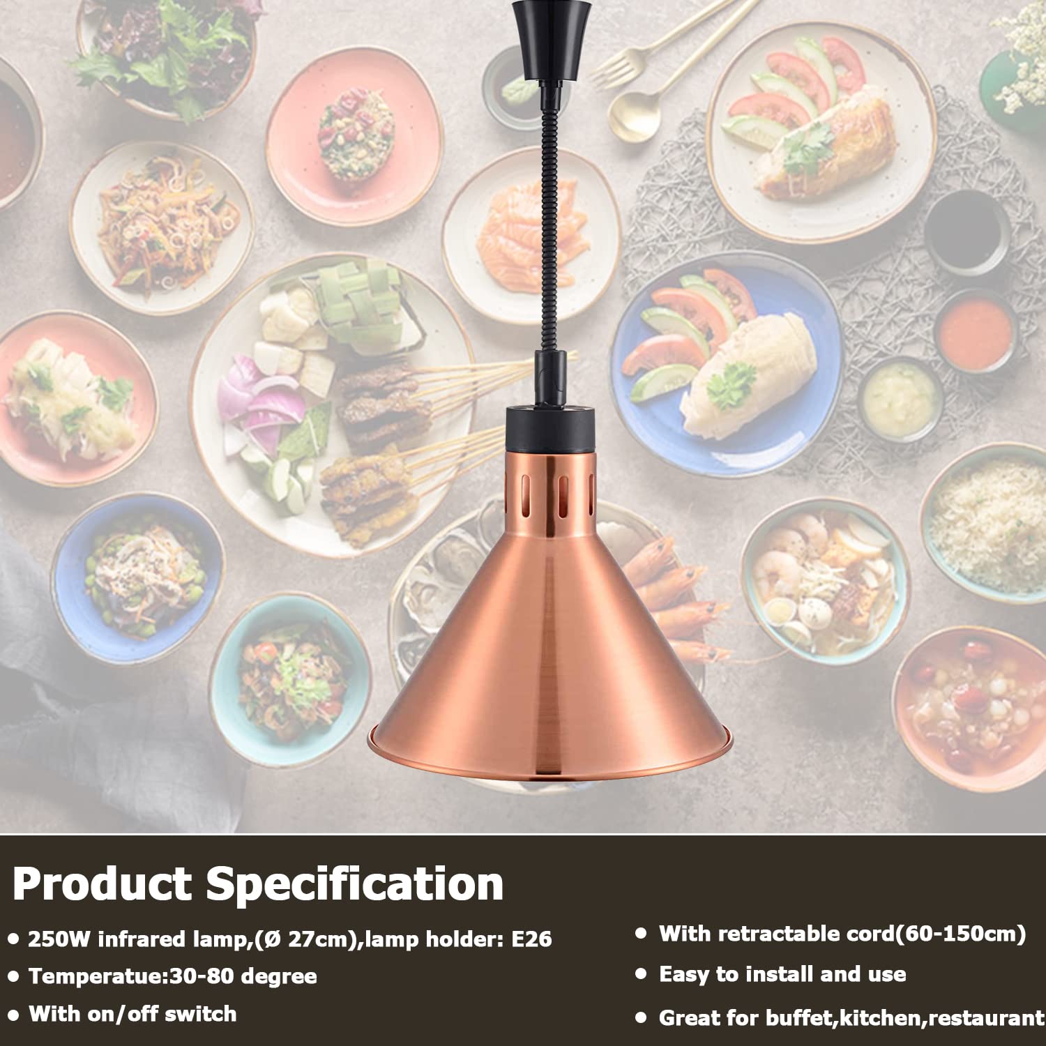 Commercial Infrared Hanging Food Heat Lamp - Overhead Food Warmer for French Fries, Pizza, Burgers & Buffet Stations | Restaurant & Catering Equipment for Keeping Food Hot & Fresh