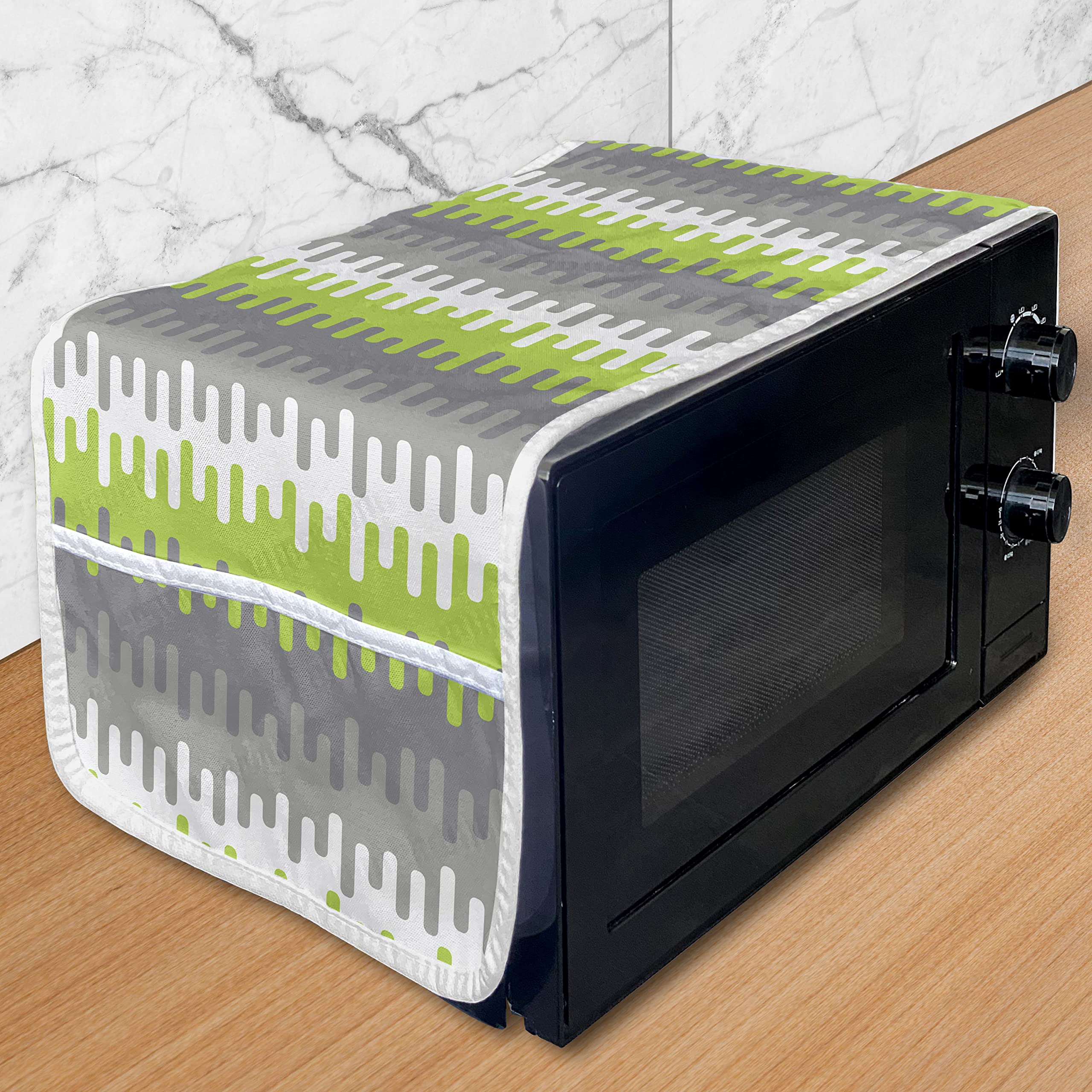 Ambesonne Abstract Microwave Oven Cover - Colorful Wavy Stripes & Vertical Shapes Mosaic Design, Waterproof Kitchen Organizer with Pockets (36