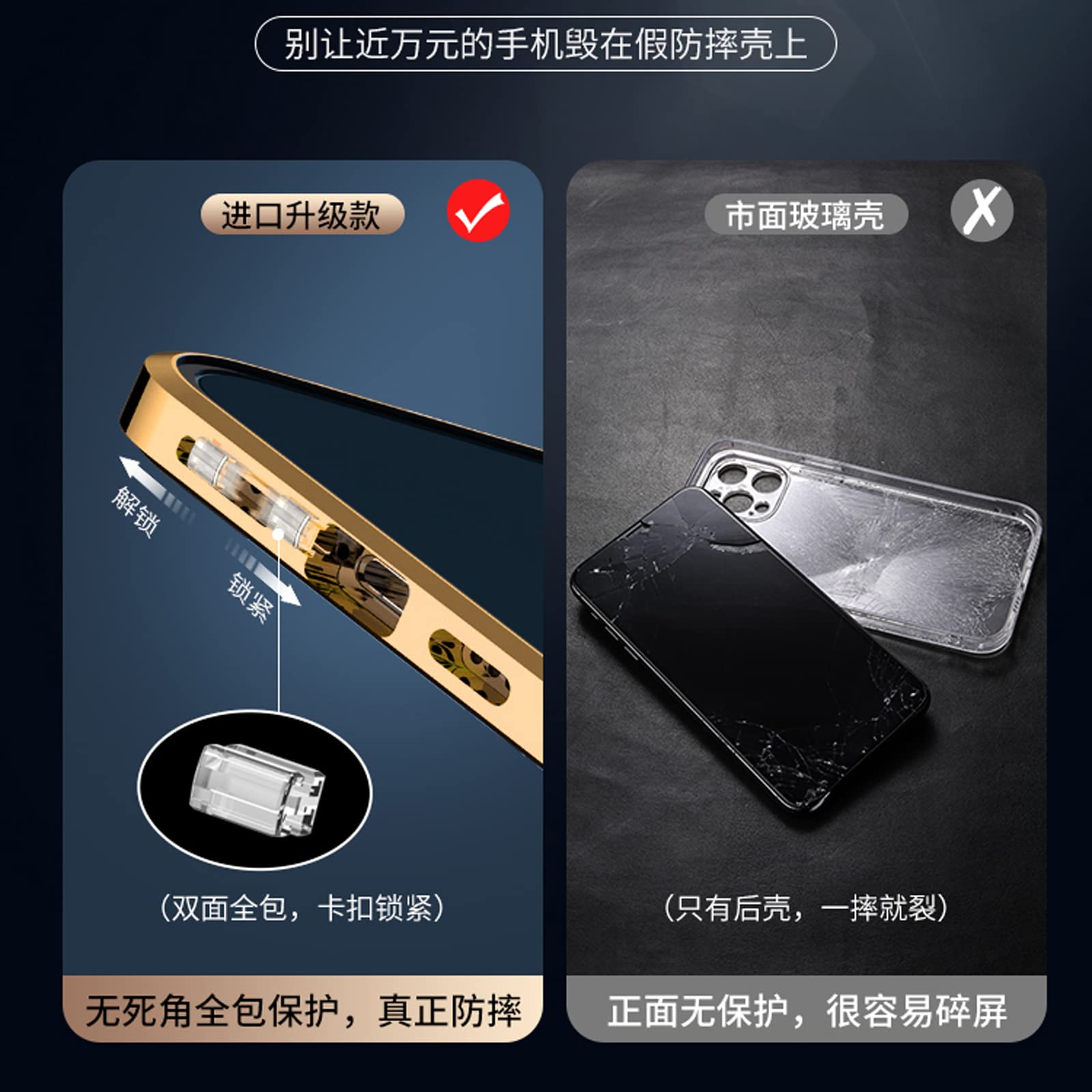Jonwelsy Magnetic Flip Cover Case for iPhone 13 (6.1 inch) - 360° Front & Back Clear Tempered Glass with Metal Bumper & Lens Protection - Gold | Perfect for Work, Travel & Everyday Use