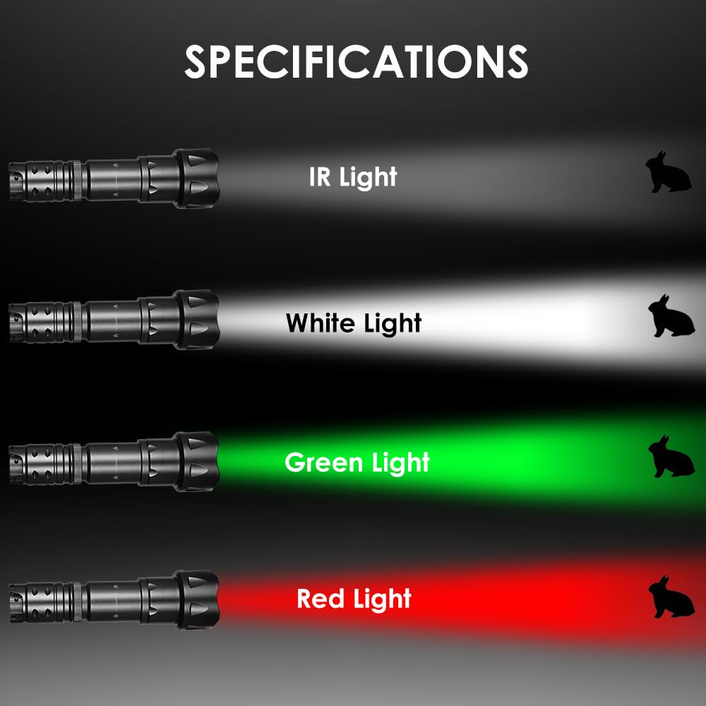 UniqueFire 2002D Rechargeable Green Flashlight for Night Hunting - Zoomable Fresnel Lens with Rapid Dimmer Switch & Mounting Bracket - Perfect for Hog, Coyote and Predator Hunting - Ideal for Outdoor, Camping and Security Use