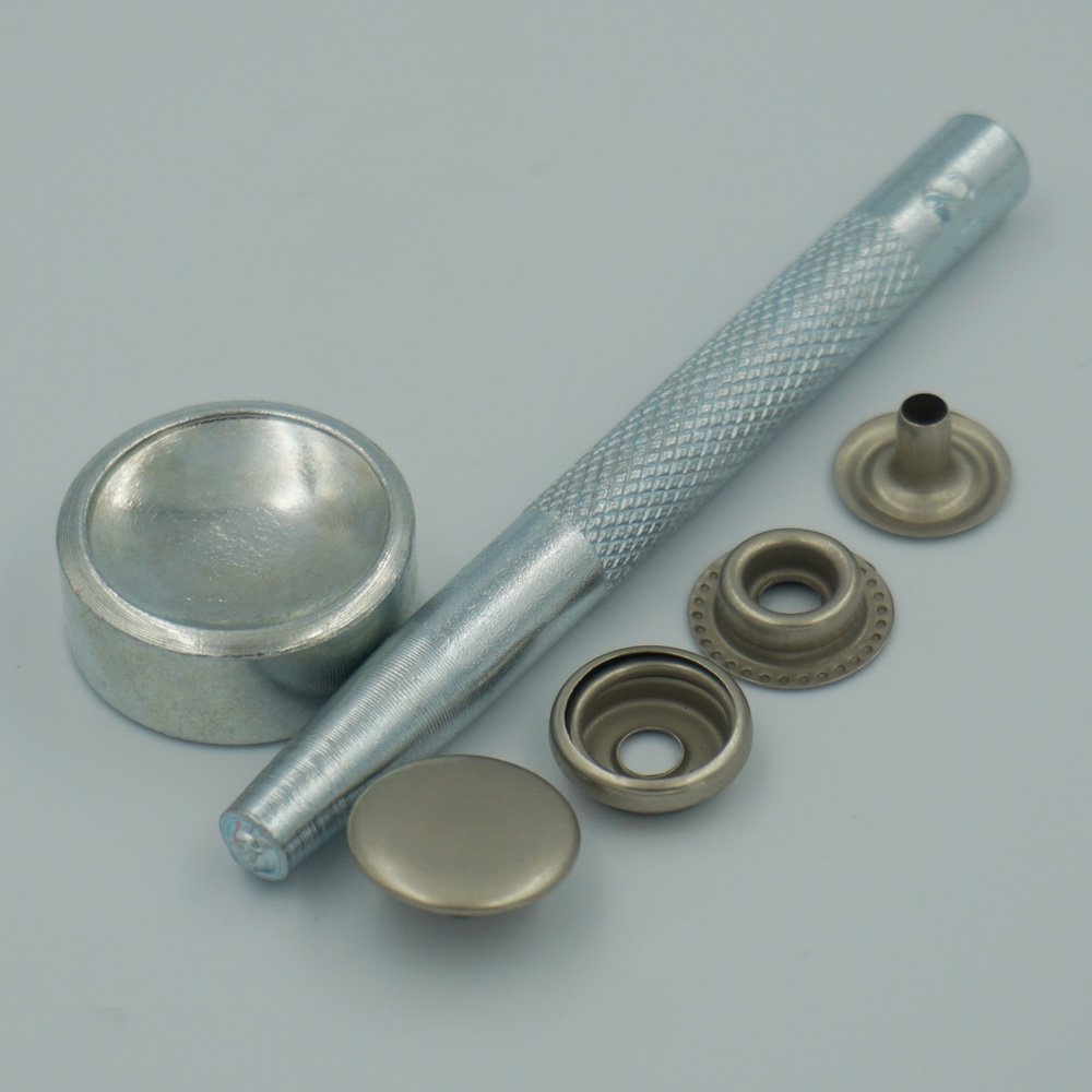 Bluemoona 15mm Metal Snap Fastener Kit with Leather Rapid Rivet Button Setting Tool for Sewing, Crafting, and DIY Projects - 100 Sets (Gray Silver) - Perfect for Bags, Belts, and Accessories