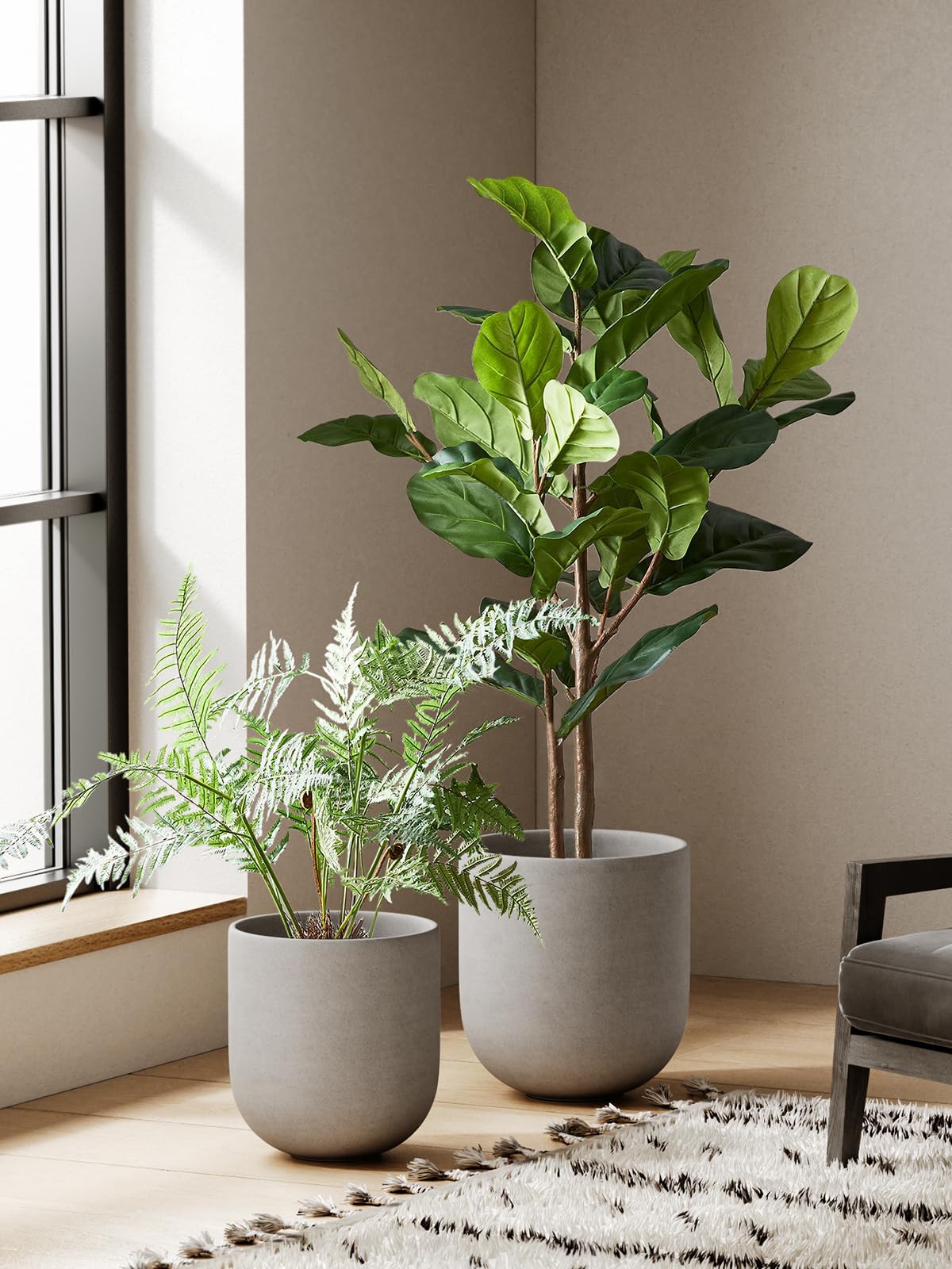 LE TAUCI 12 Inch Ceramic Plant Pots with Drainage Hole - Large Indoor Planters for Home, Garden, Office & Patio - Neutral Gray Planter with Rubber Plug - Perfect for Houseplants, Succulents & Home Decor