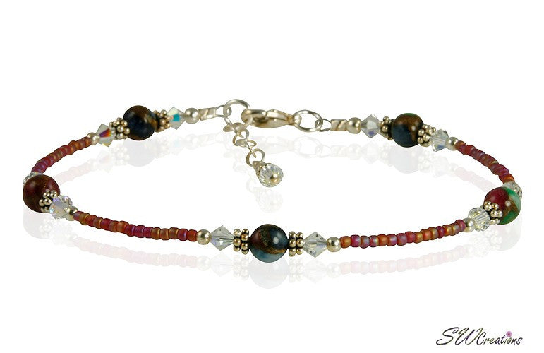 Natural Ruby Red Quartz & Pyrite Gemstone Anklet Bracelet for Women - Healing Crystal Jewelry for Meditation, Yoga & Spiritual Energy