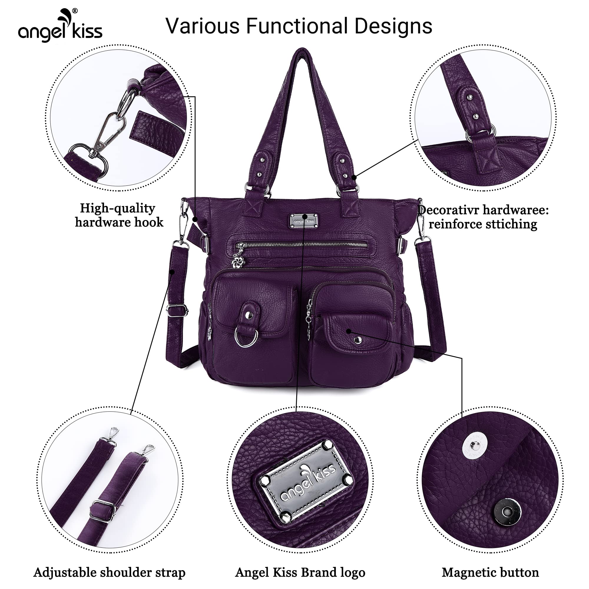 Angelkiss Women's PU Tote Shoulder Bag with Pockets - Perfect for Work & Travel
