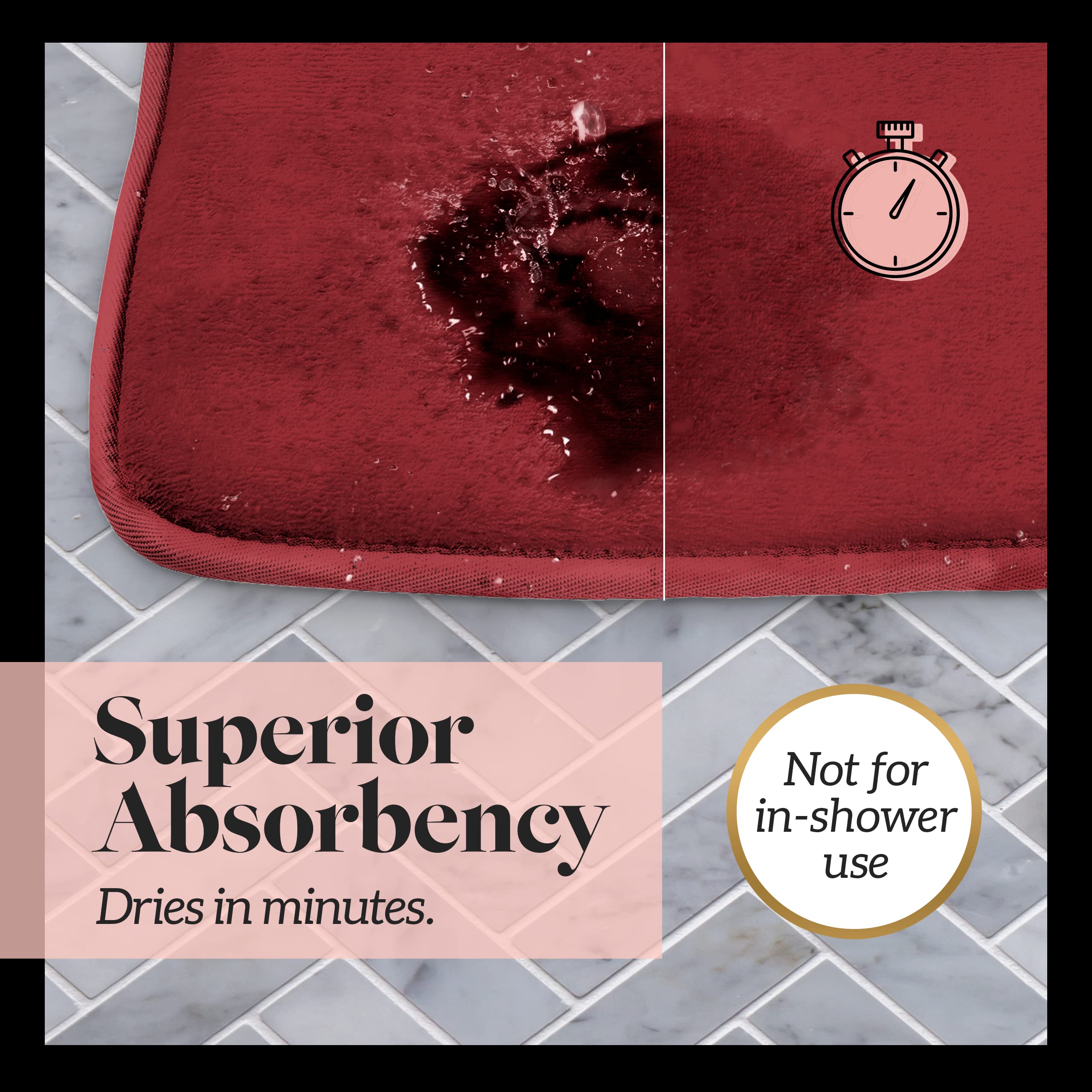 Genteele Memory Foam Bath Mat - Non-Slip Absorbent Super Soft Velvet Bathroom Rug (22x36 Inches, Red) - Perfect for Bathroom, Shower & Spa Decor