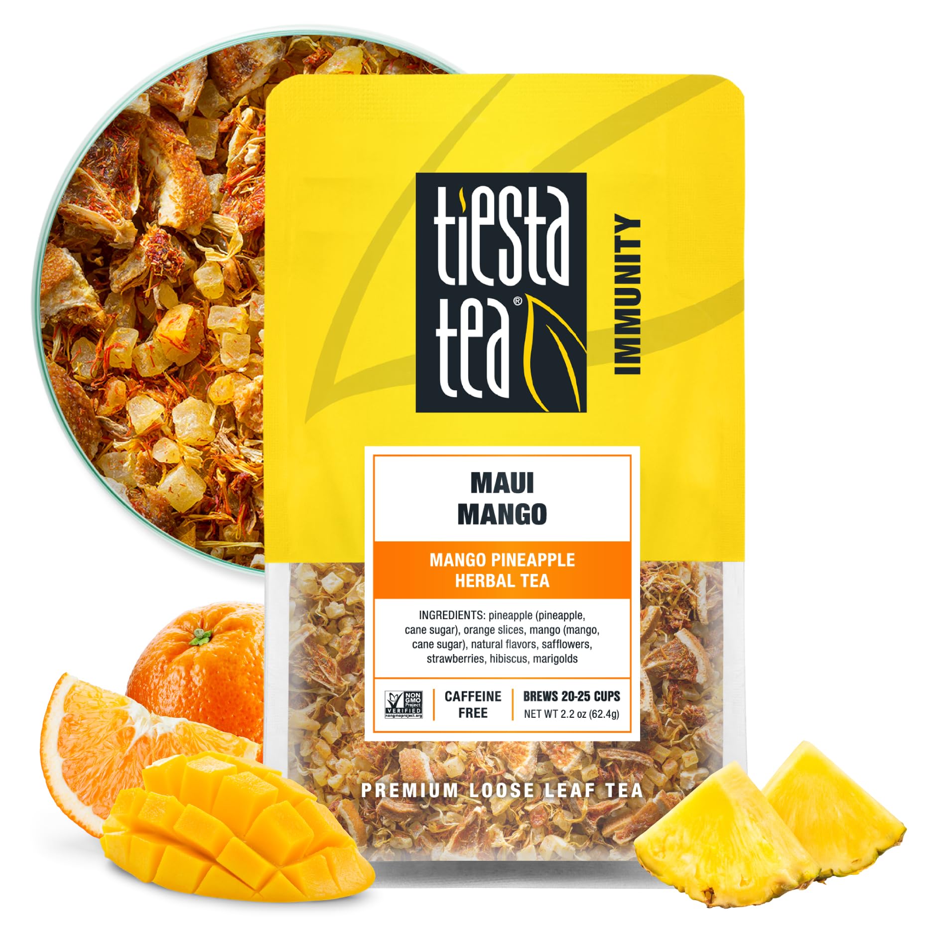 Tiesta Tea - Maui Mango Pineapple Herbal Tea, Caffeine-Free Loose Leaf Fruit Tea Blend, 2.2oz Resealable Pouch - Perfect for Hot Tea, Iced Tea, and Relaxation Moments