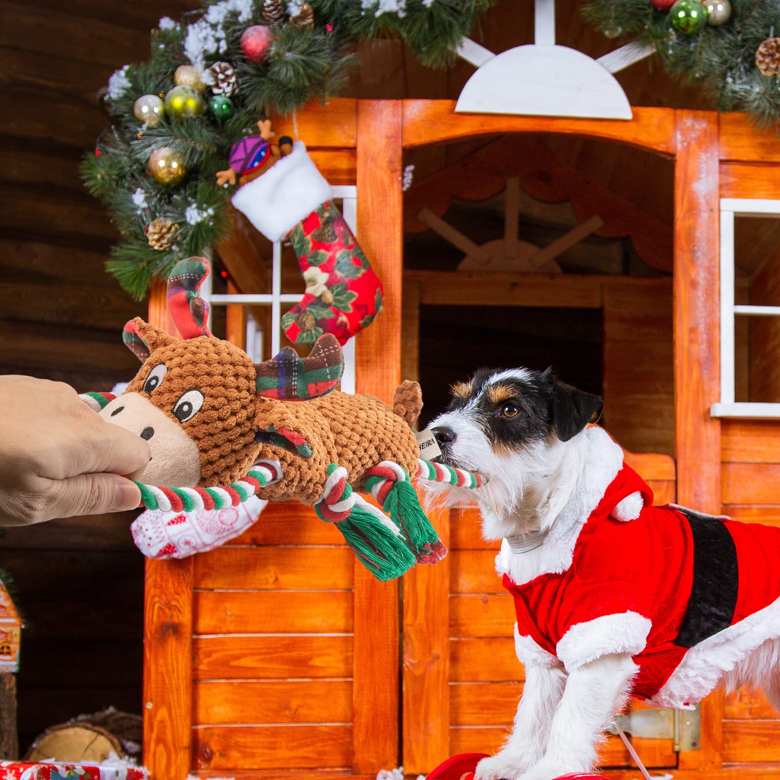 IOKHEIRA Christmas Squeaky Dog Toys for Chewers - Durable Plush Moose Toy for Puppies, Small, Medium & Large Dogs - Interactive Play & Training Gift for Pets - Perfect for Holiday Playtime & Bonding