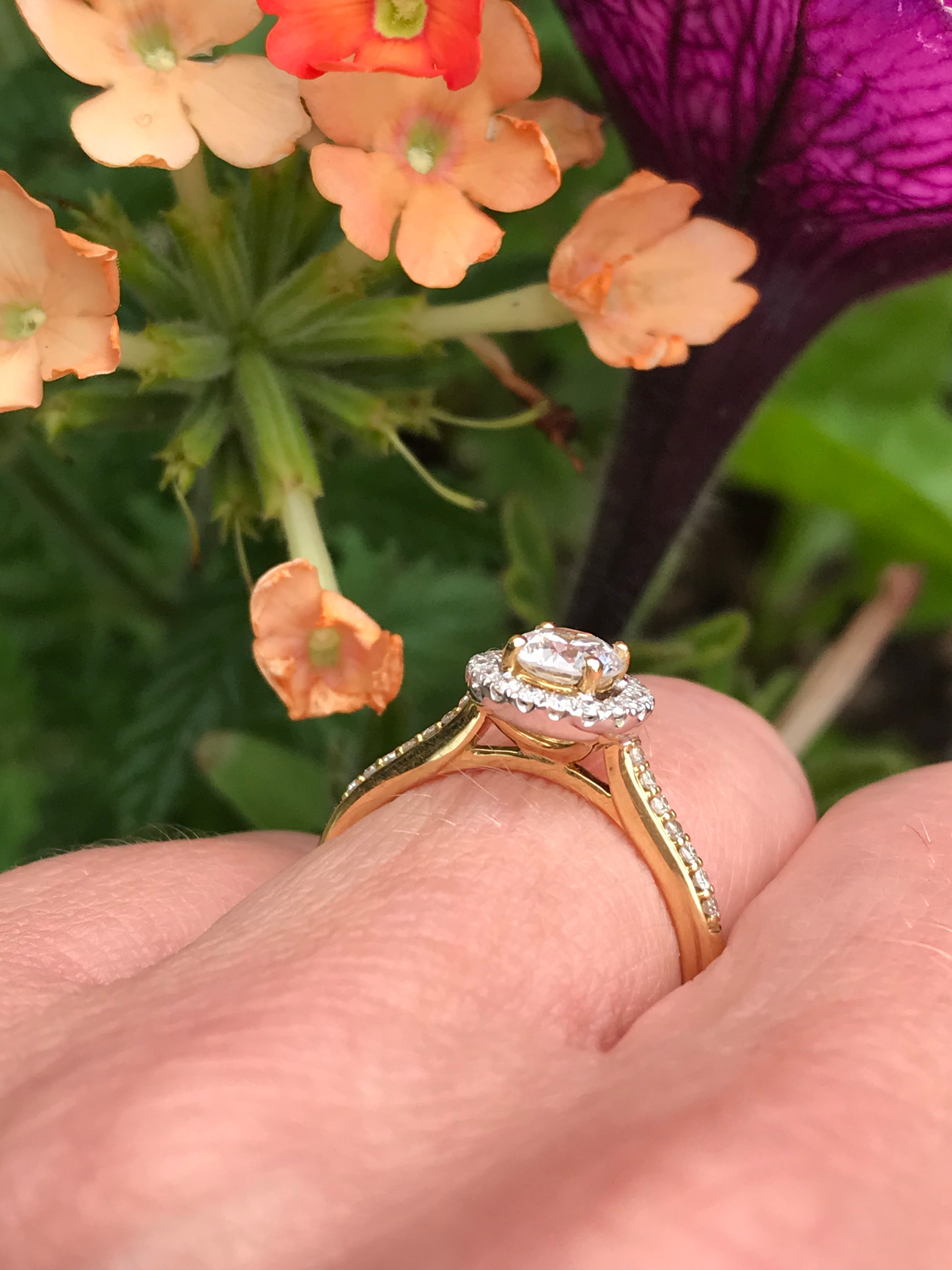 18ct Yellow Gold 0.54ct Natural Diamond Halo Engagement Ring for Women - Perfect for Proposals, Anniversaries & Special Occasions