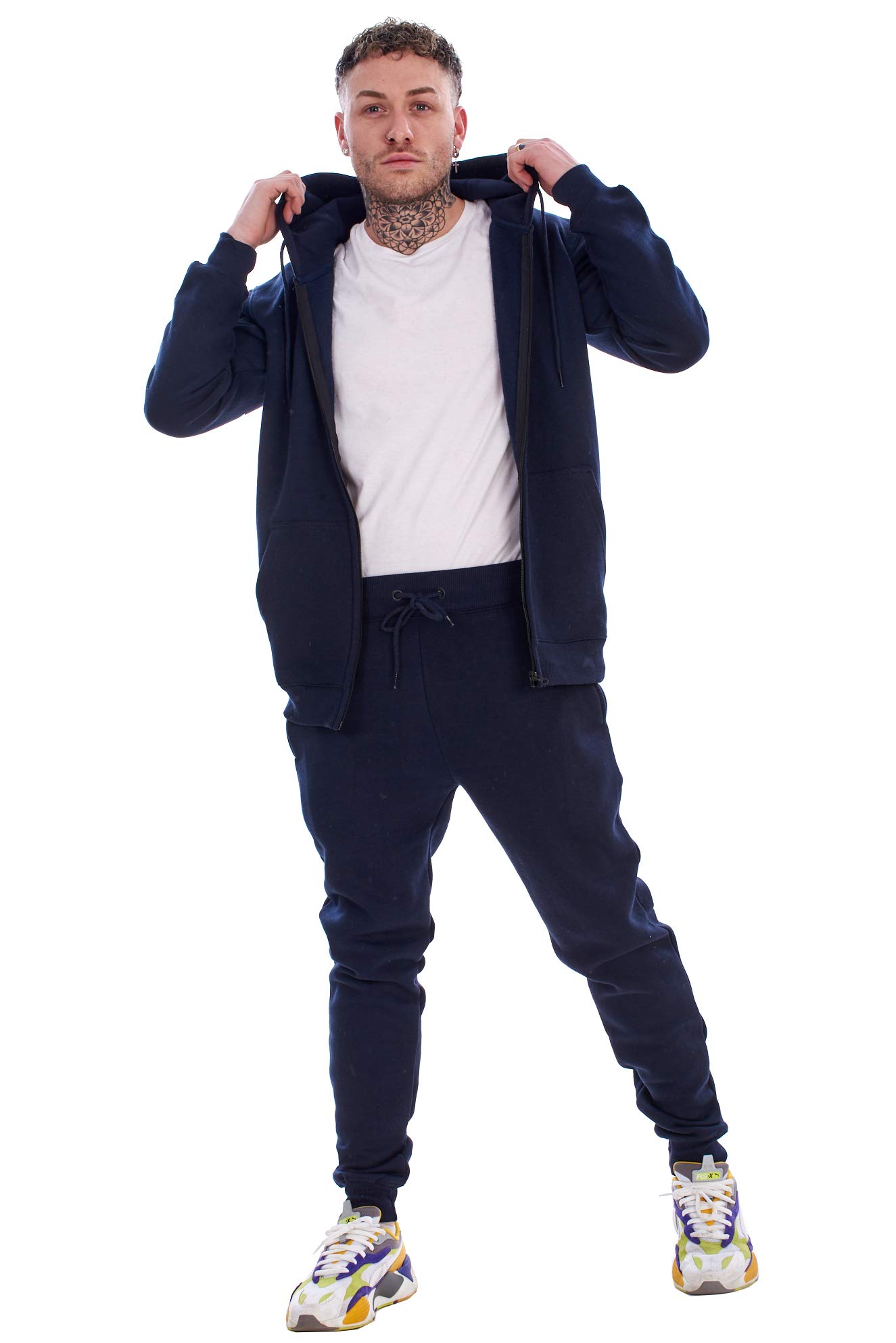 Men's Fleece Hooded Tracksuit Set - Zip Up Sweatshirt & Jogger Pants, Cotton Blend Ribbed Comfort for Gym, Running, and Casual Wear