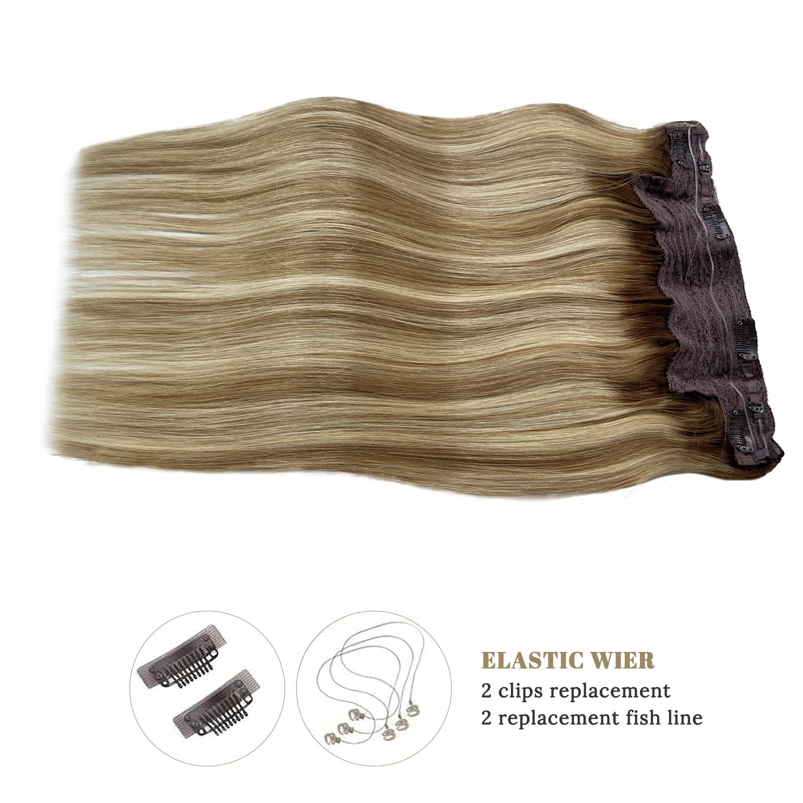 Halos Hair Extensions 22 Inch 100g - Blonde Highlights & Platinum Blonde Remy Human Hair | Balayage Ombre Ash Brown | Invisible One-Piece Flip-In Extensions for Everyday Wear & Special Occasions
