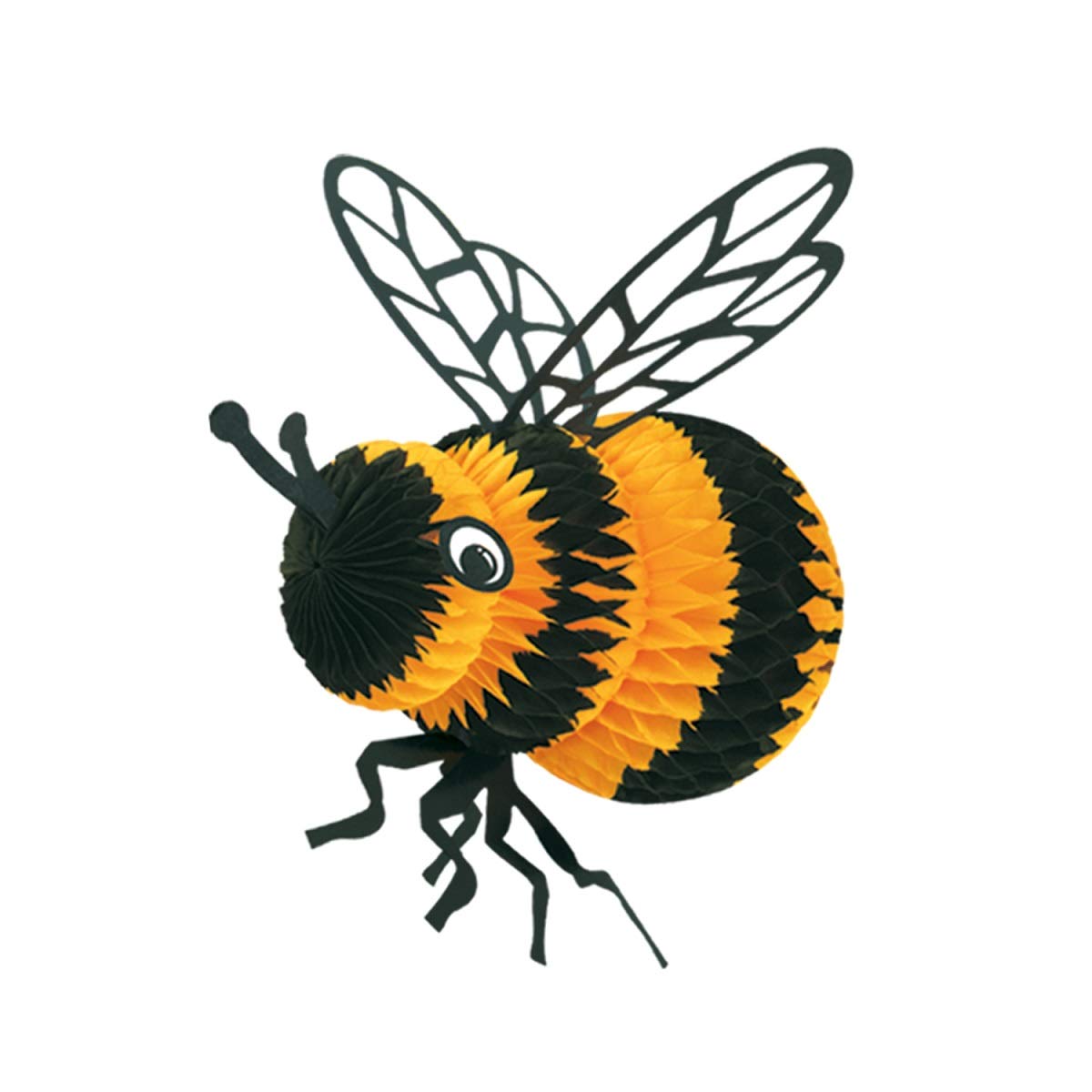 6-Pack Black and Yellow Honeycomb Bumble Bee Party Decorations - 18 Inch Hanging Bees for Birthday, Baby Shower, Garden & Outdoor Decor