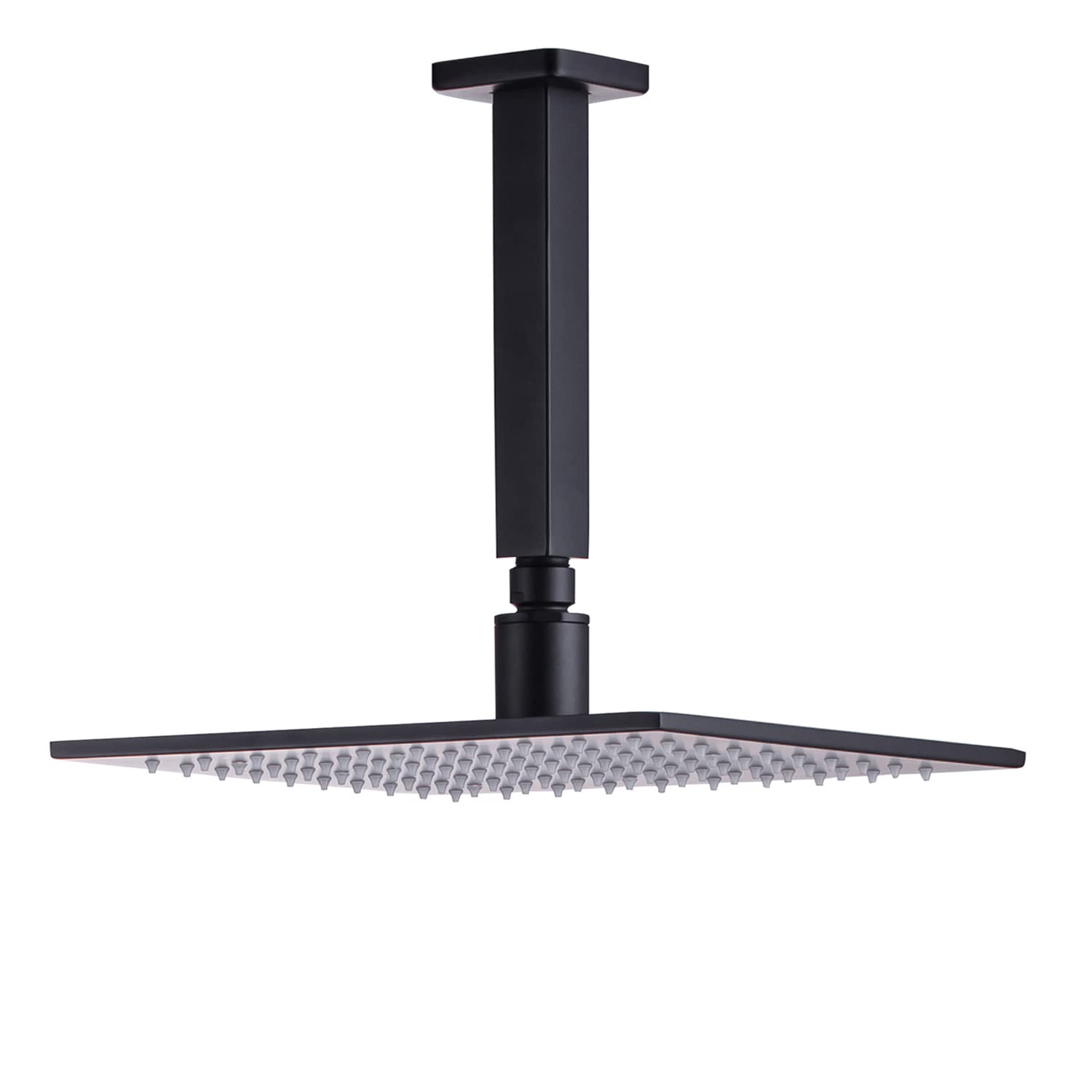 8 Inch Square Shower Arm with Flange - Matte Black Ceiling Mount Shower Extension (1/2 NPT) for Rainfall Shower Heads - Perfect for Modern Bathrooms & Spa-Like Showers
