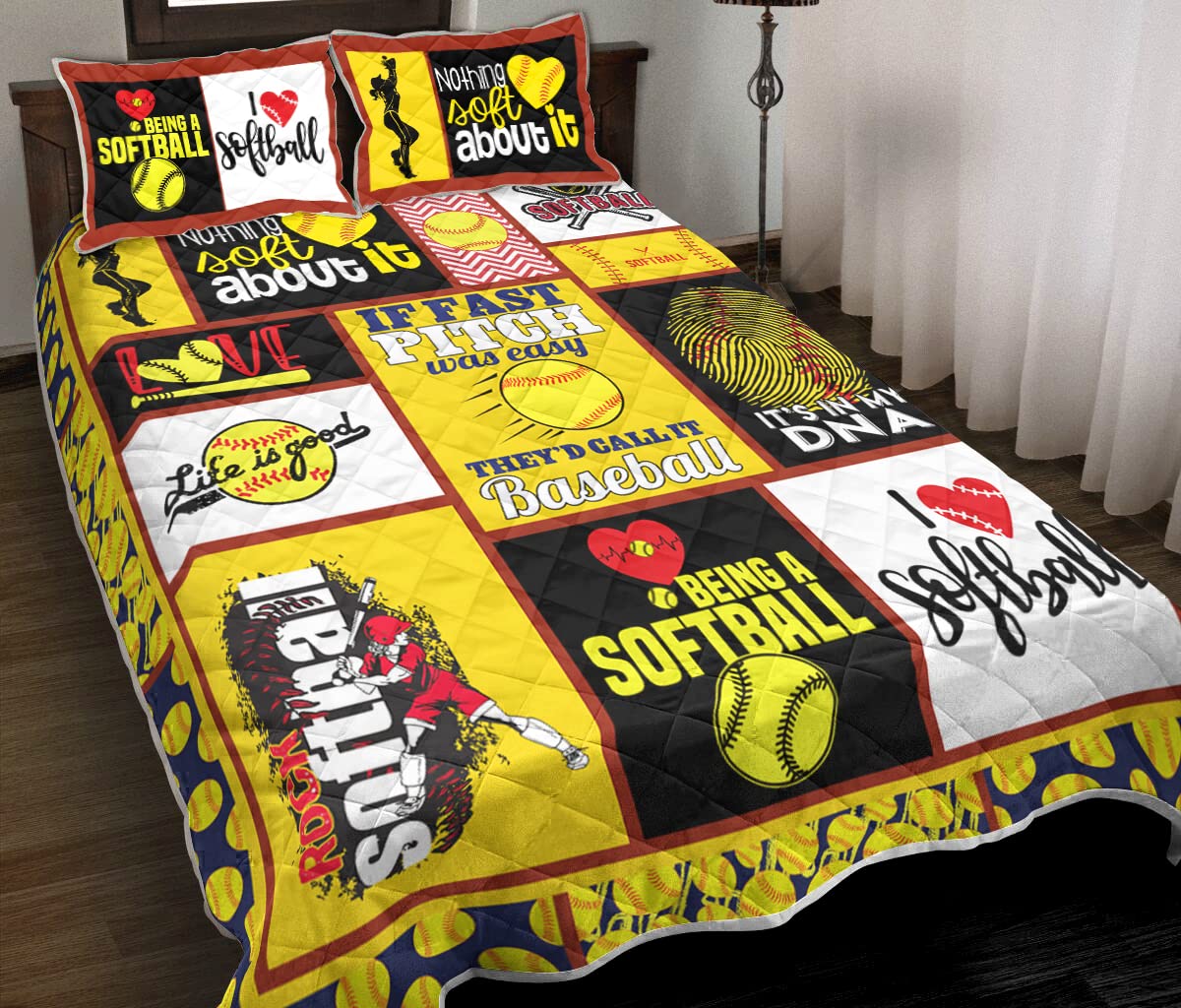**Softball Bedding Set King Size (91x102 inches) - Softball Quilt for Kids, Girls, Boys, Husband & Wife - Perfect Birthday Gift for Dad, Mom, Daughter & Son - Cozy Bedroom Decor for Sports Lovers**    *(Use Case: Ideal for baseball fans, bedroom makeovers, holiday gifts, and cozy sports-themed home decor.)*