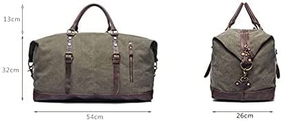 Premium Canvas & Genuine Leather Duffle Bag for Men & Women - Large 32x54x26cm Weekender Travel Luggage - Green | Gym, Overnight Trips, Business Travel & Outdoor Adventures