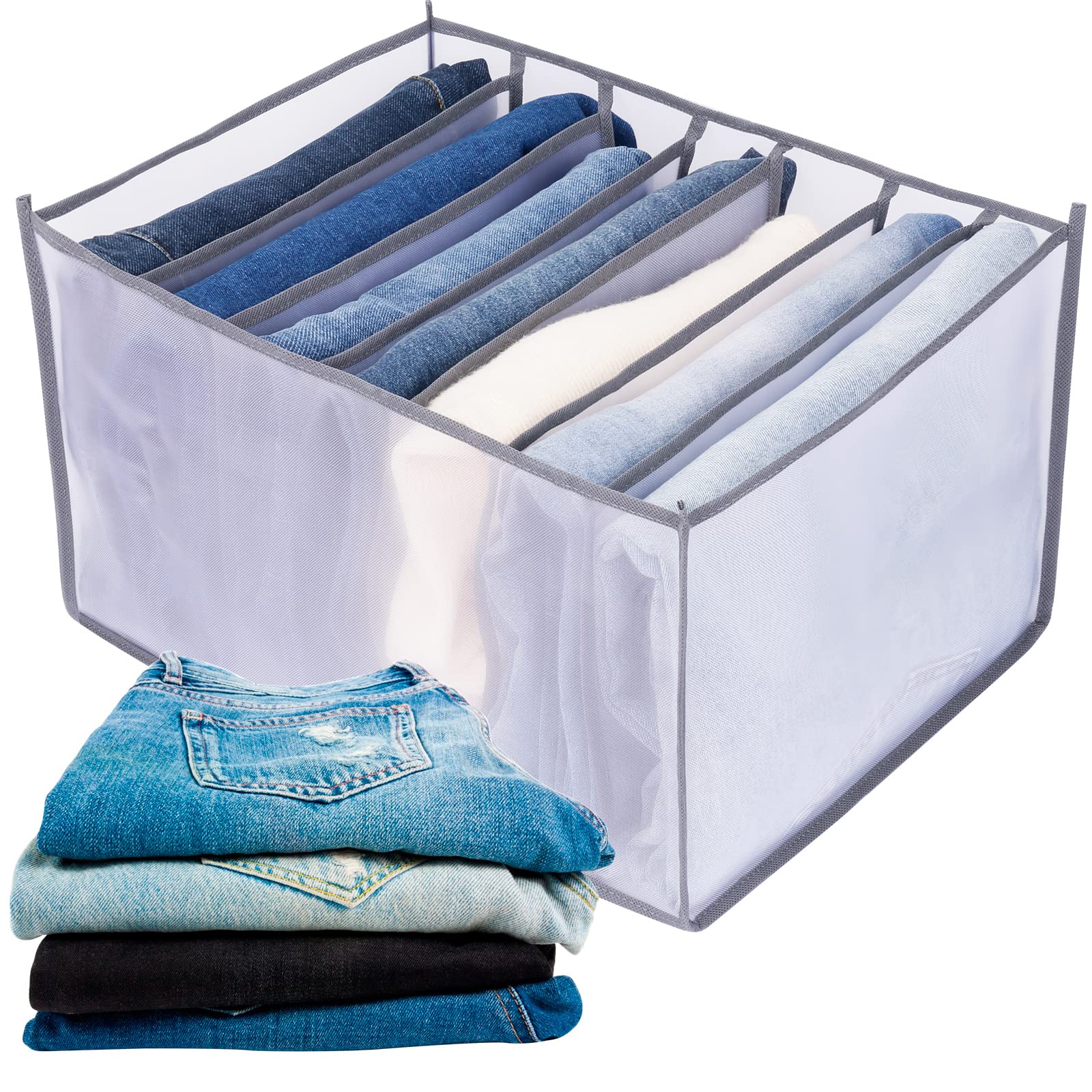 TOOVREN Foldable Mesh Clothes Organizer for Drawers & Wardrobes - Storage Box for Jeans, Pants, Sweaters, T-Shirts & Underwear | Space-Saving Home Organization Solution for Bedroom & Closet