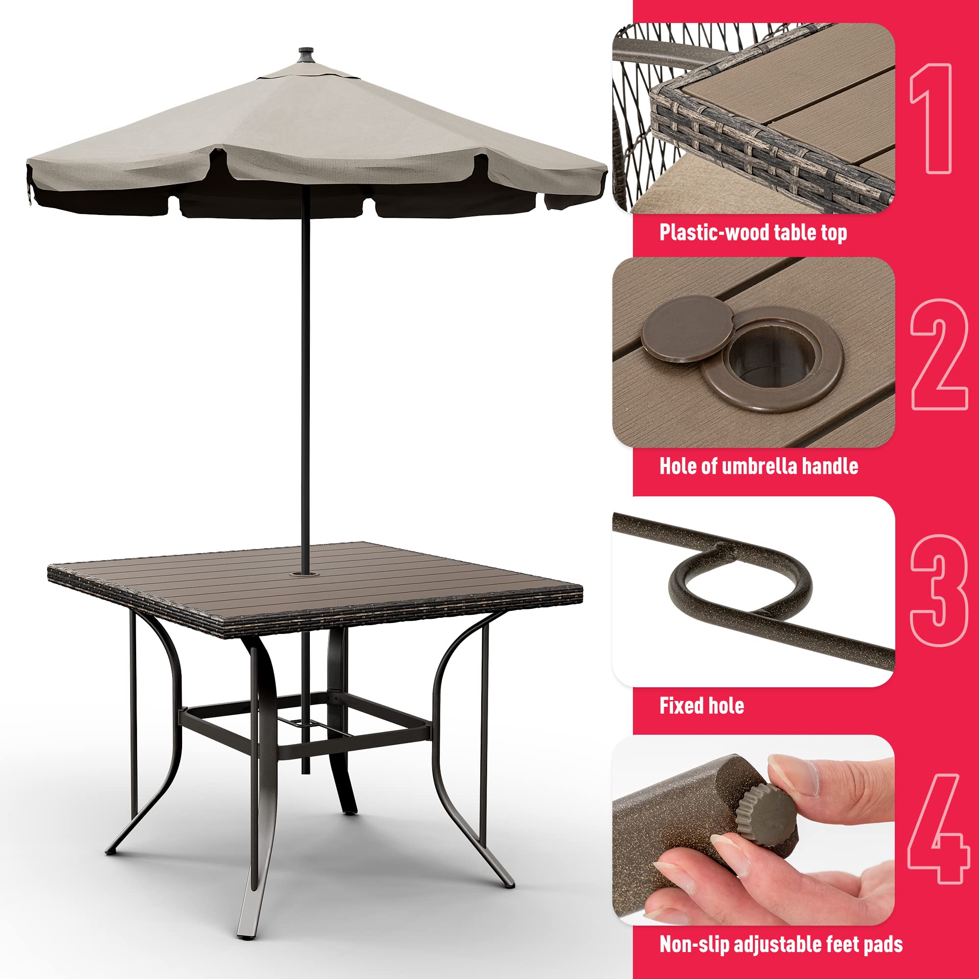 Pamapic 5-Piece Outdoor Patio Dining Set - Weather-Resistant PE Rattan Table & Chairs with Comfortable Cushions - Easy to Maintain Beige Furniture for Garden, Backyard, Poolside & Terrace