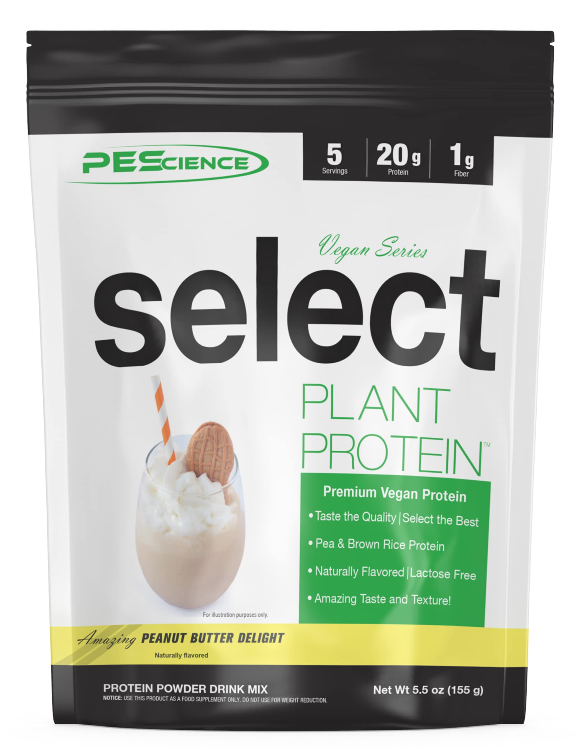 PEScience Select Vegan Plant Based Protein Powder - Peanut Butter Delight Flavor, 5 Servings, Premium Pea & Brown Rice Protein Blend for Muscle Recovery & Post-Workout Nutrition | Ideal for Smoothies, Baking & Healthy Snacks