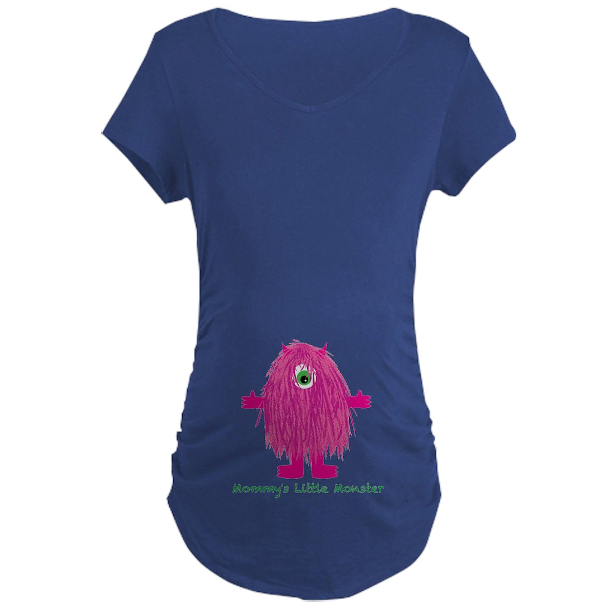 Mommy's Little Pink Monster Maternity T-Shirt - Dark Ruched Side Women's Pregnancy Tee for Casual Wear & Baby Showers