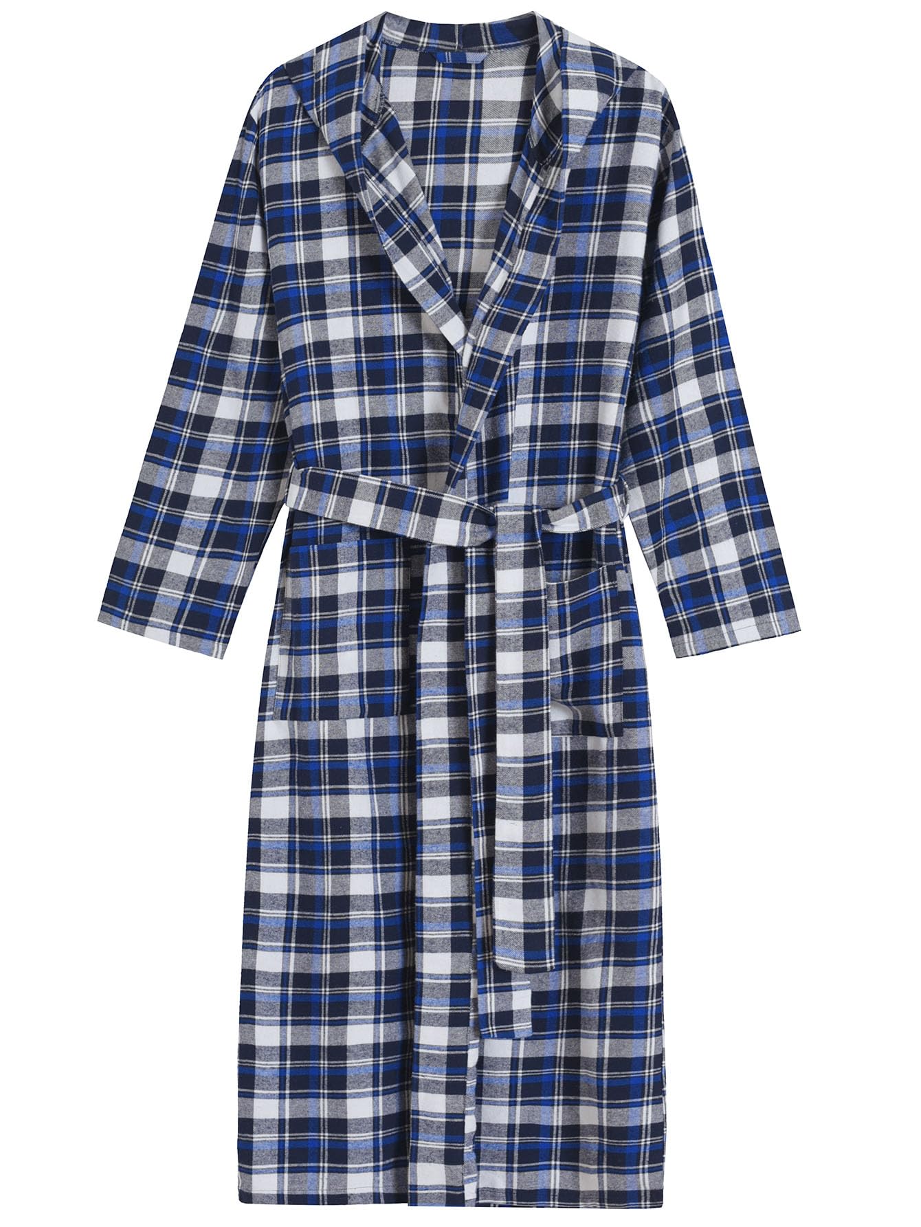 **Men's Soft Cotton Flannel Hooded Bathrobe - Cozy Long Robe for Winter, Spa, and Lounging at Home**
