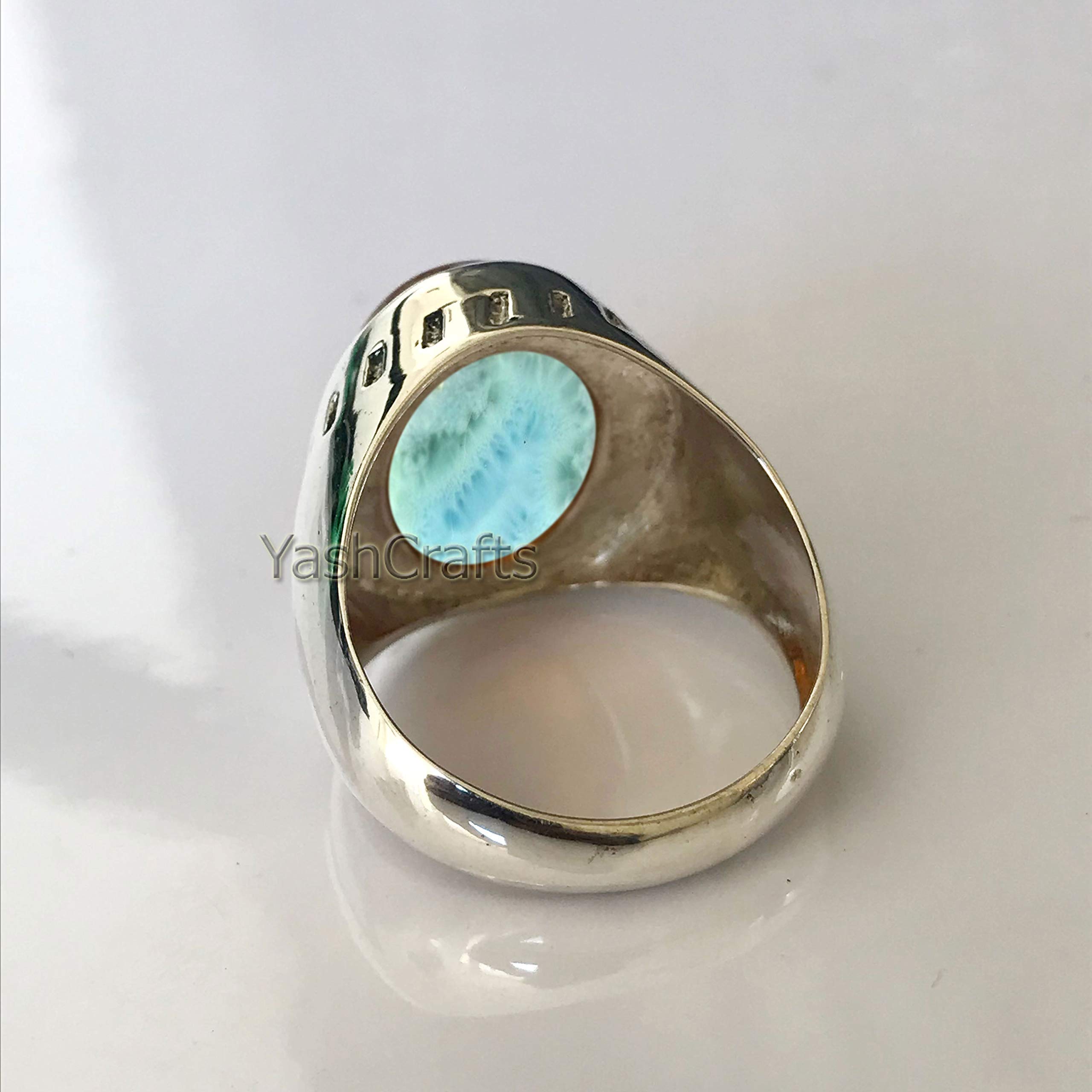 Natural Larimar Ring for Men - 925 Sterling Silver Oval Gemstone Wedding Band, Genuine Larimar Jewelry Gift for Him - Perfect for Anniversaries, Engagements & Special Occasions