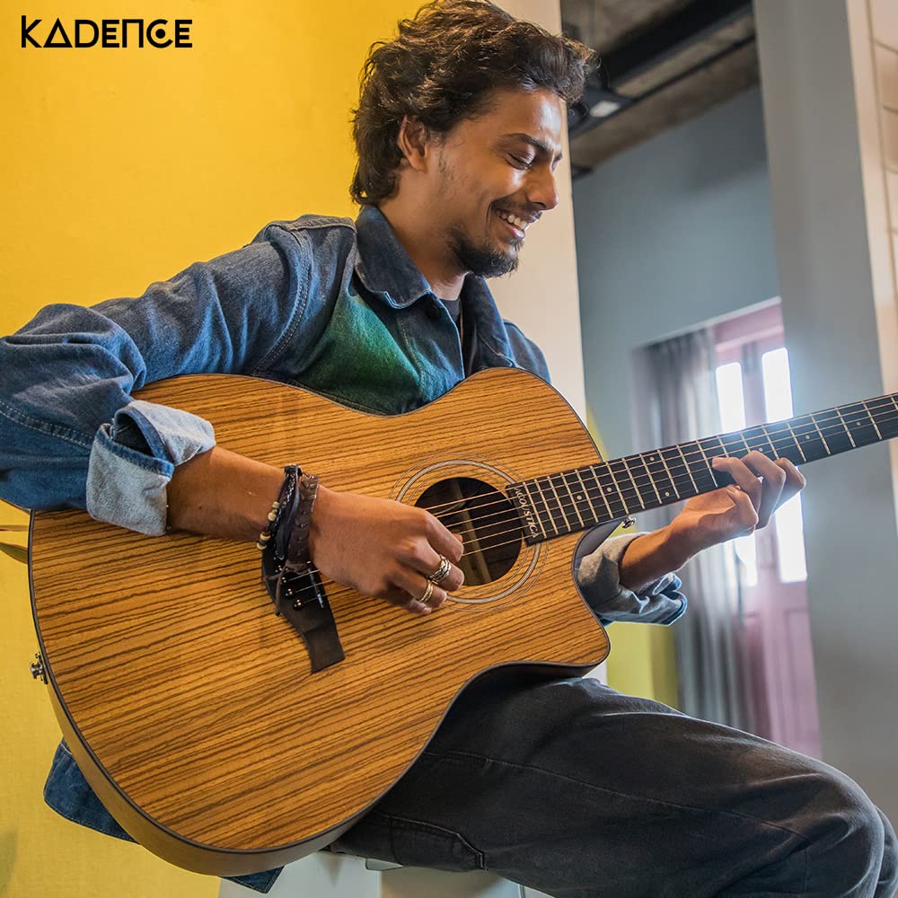 Kadence Acoustica Series Zebra Wood Acoustic Electric Guitar with Pickup, Built-in Tuner & Gig Bag - Professional & Beginner Friendly Acoustic Guitar for Live Performances, Studio Recording & Home Practice