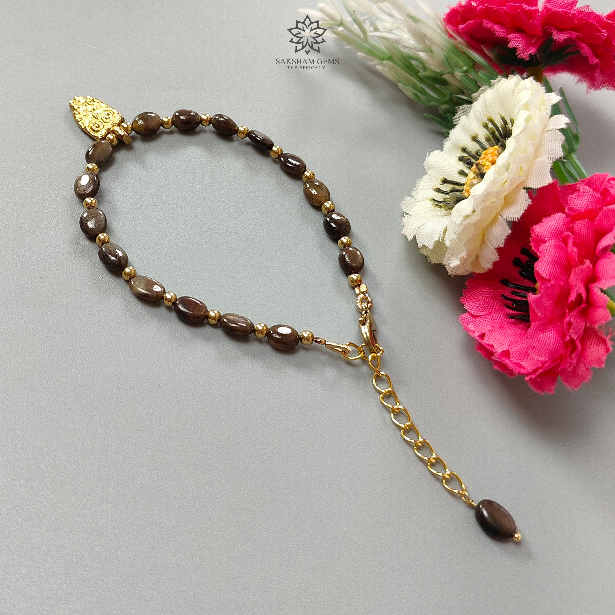 Golden Brown Chocolate Sapphire Beads Bracelet - 43.10cts Natural Untreated Oval Sapphire & Brass Jewelry (7x5mm) | Elegant Gift for Women, Boho Chic Accessory for Parties & Special Occasions