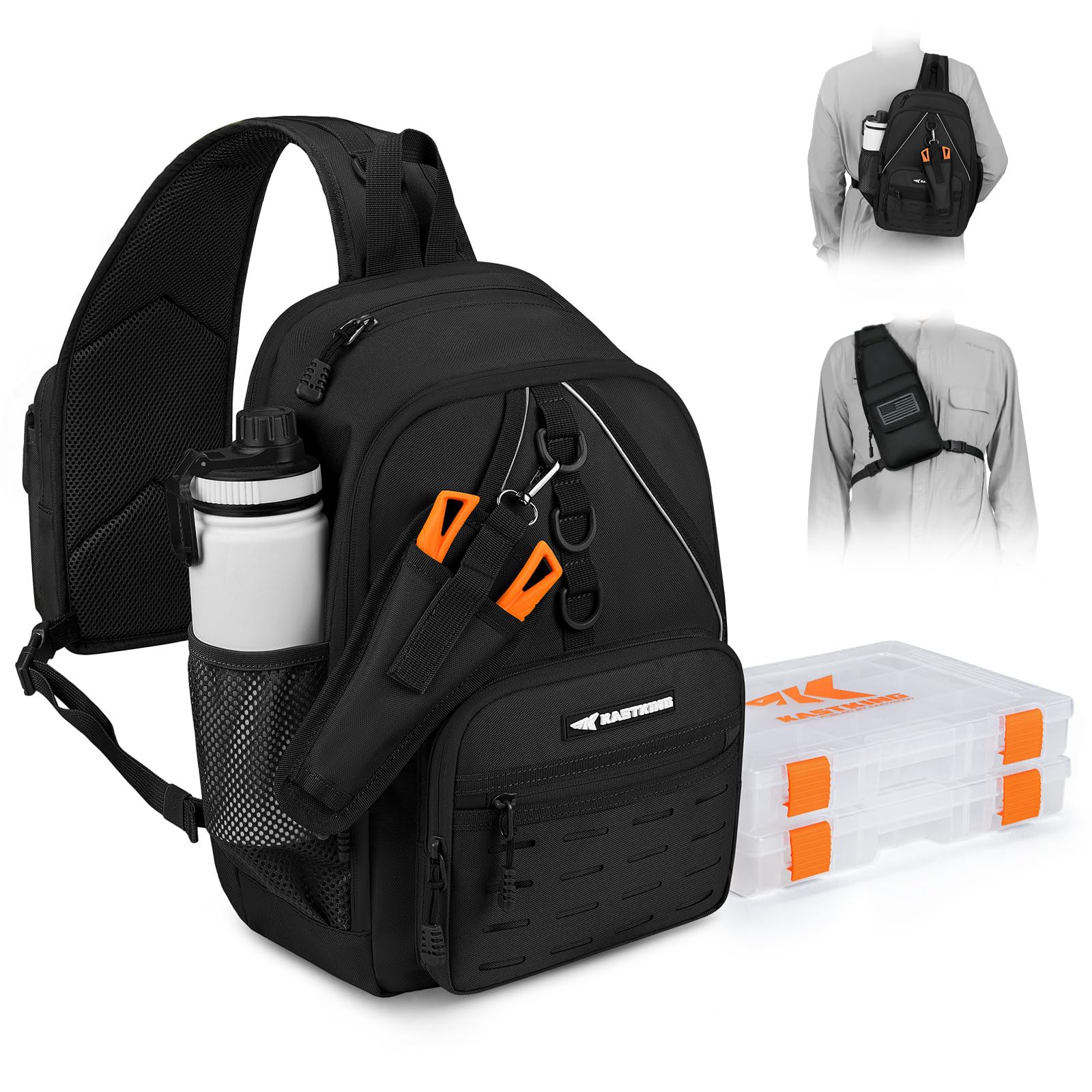 KastKing Karryall Fishing Sling Tackle Bag with 2 Tackle Trays - Waterproof Tactical Fishing Gear Storage Organizer for Bass, Trout & Saltwater Fishing - Perfect for Boat, Shore & Kayak Anglers
